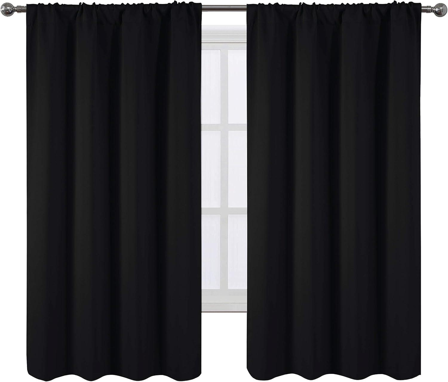 Coodeto Short Blackout Curtains Black, Set of 2, W52 x L63 - Blackout Curtains for Kitchen and Kids Bedroom