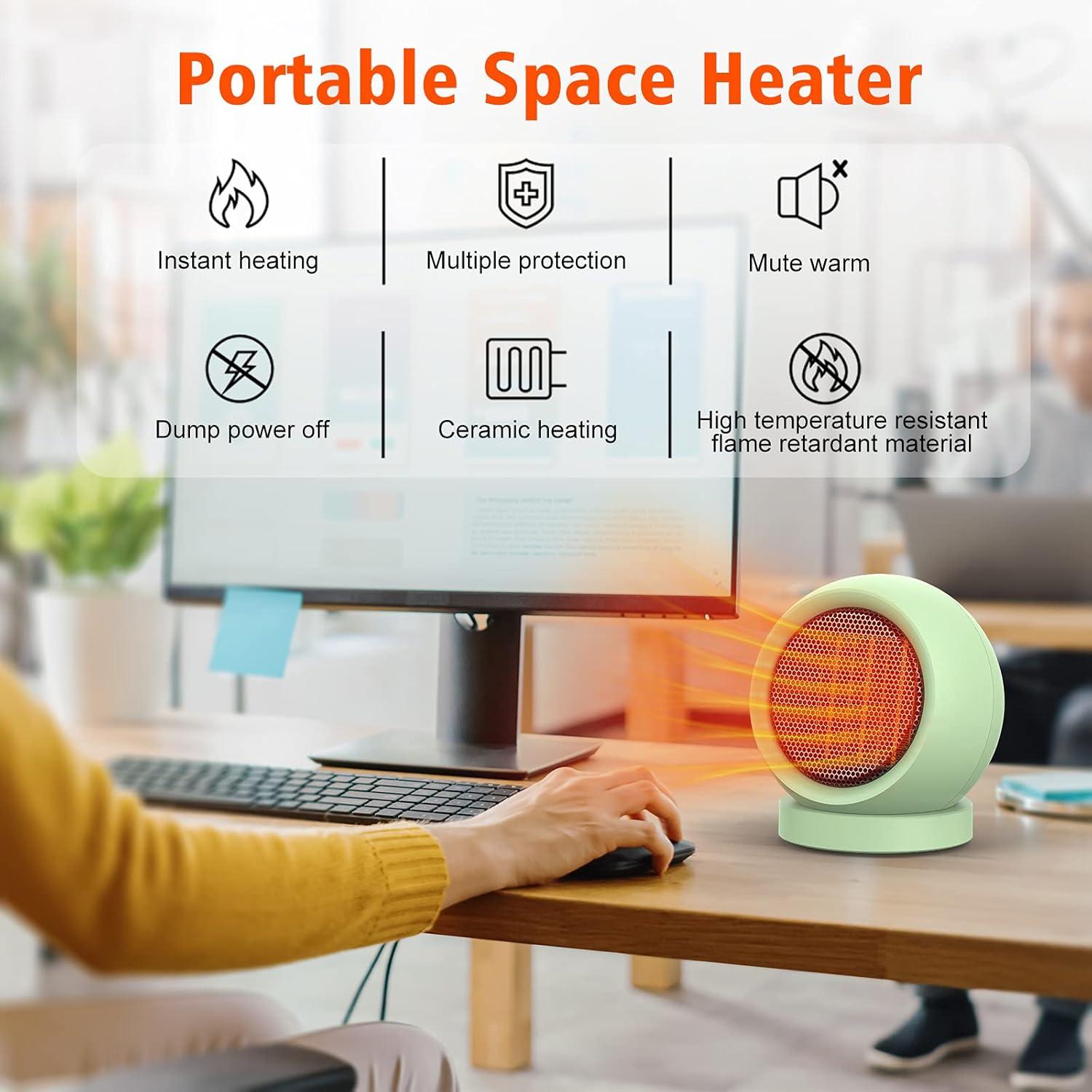 Compact Green Ceramic Electric Space Heater with Auto Shut-off