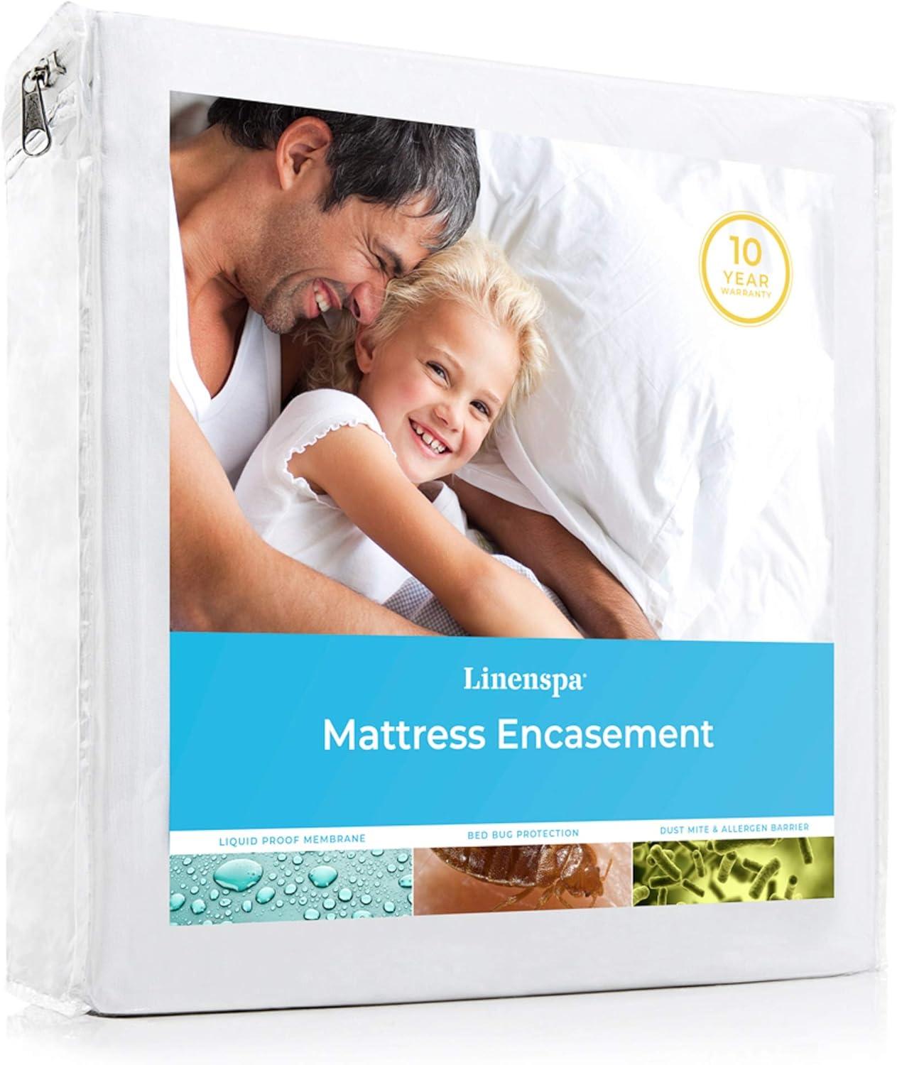 Linenspa Zippered Waterproof Mattress Encasement, Twin, Twin, White