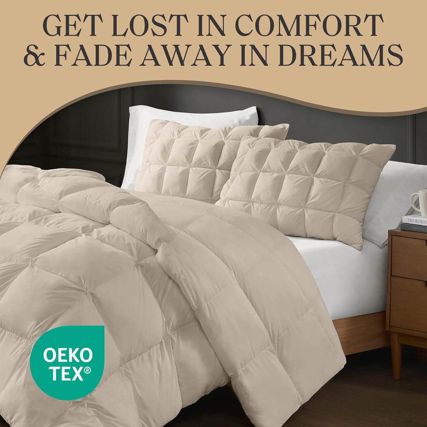 Madison Park Full/Queen Stay Puffed Overfilled Down Alternative Comforter Tan: Ultimate Textile, Cooling, Microfiber Duvet Insert