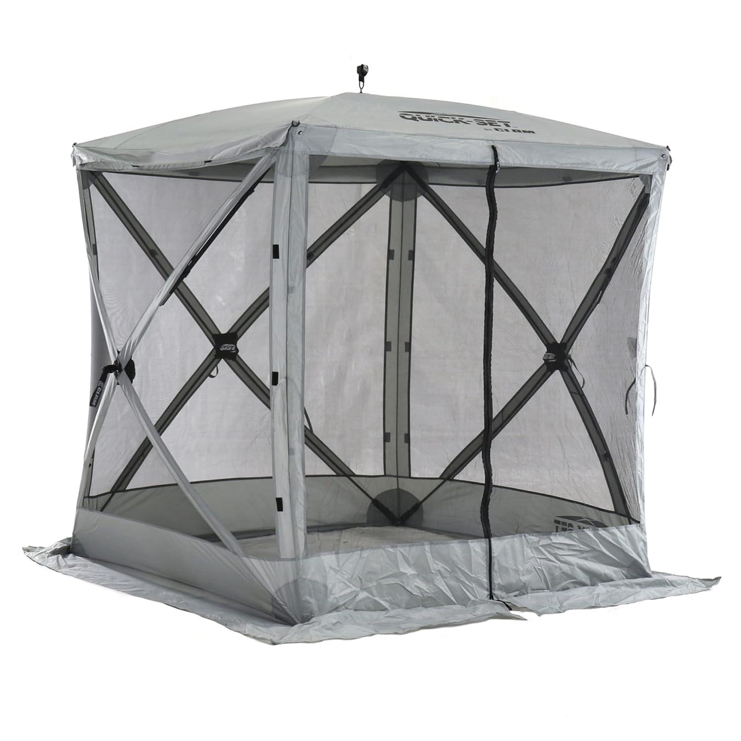 CLAM Quick-Set 6 x 6 Foot Traveler Portable Pop Up Outdoor Camping Gazebo 4 Sided Canopy Shelter with Ground Stakes and Carrying Bag, Gray