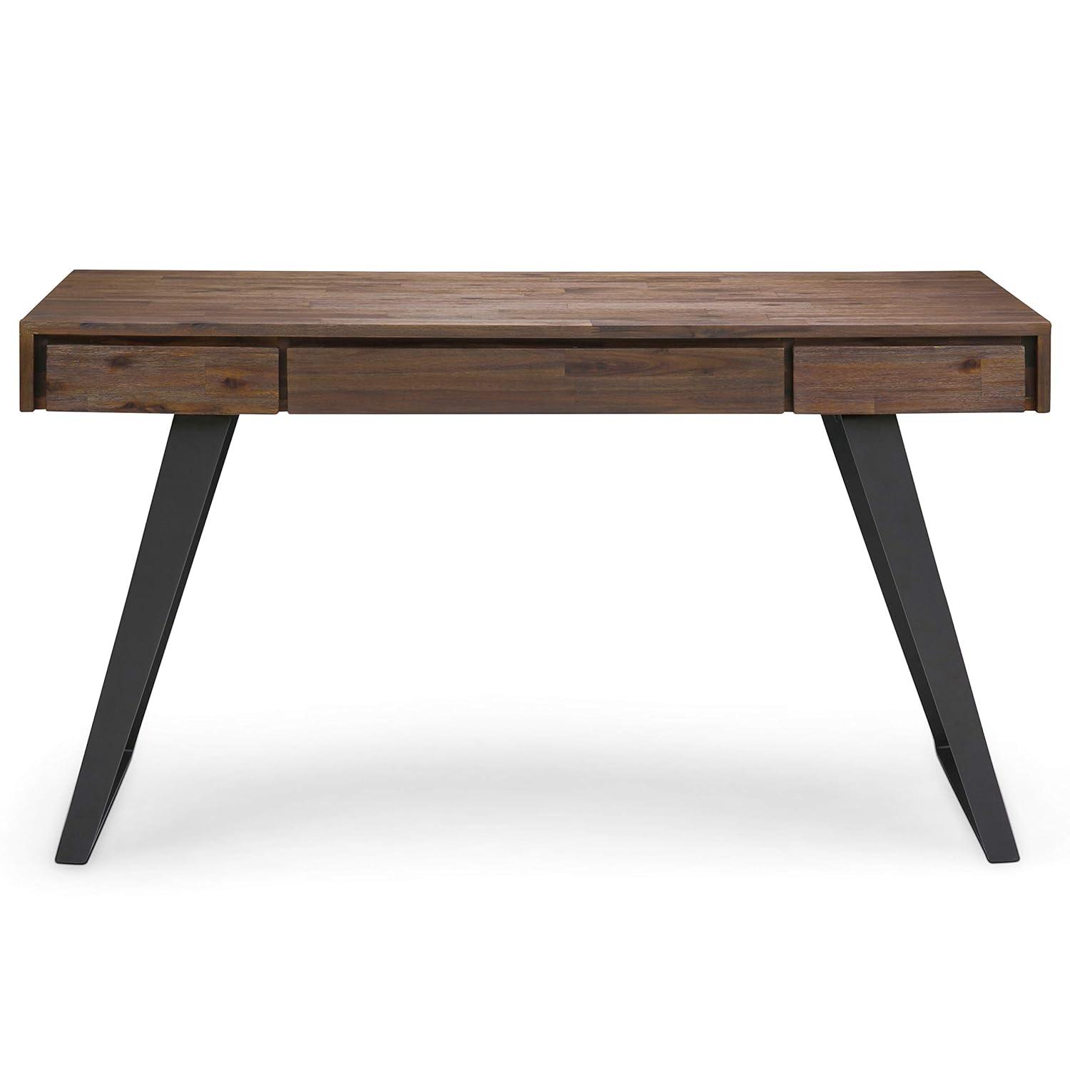 Simpli Home Lowry Solid Acacia Wood Desk, Industrial Style with Keyboard Tray and 2 Drawers