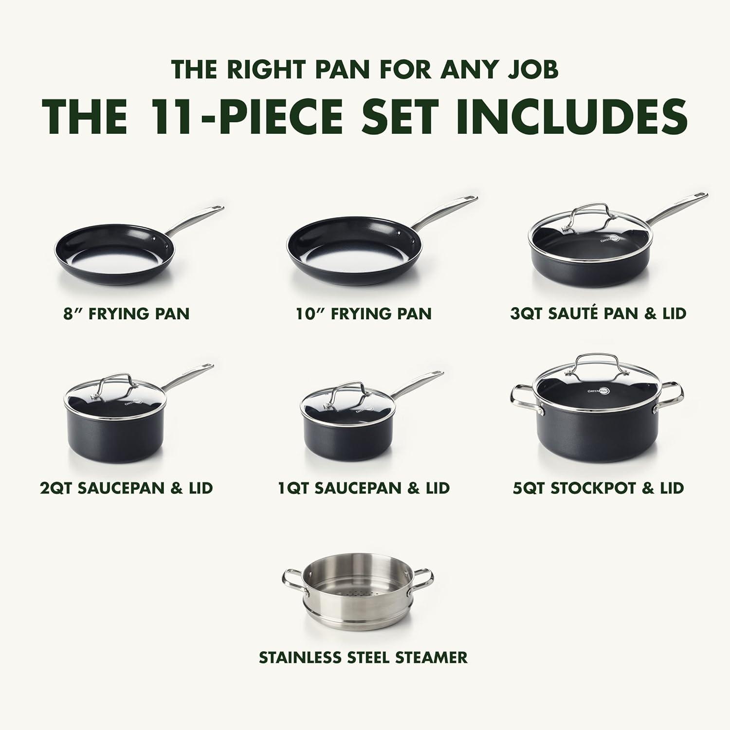 GreenPan Chatham Black Ceramic Nonstick 11-Piece Cookware Set