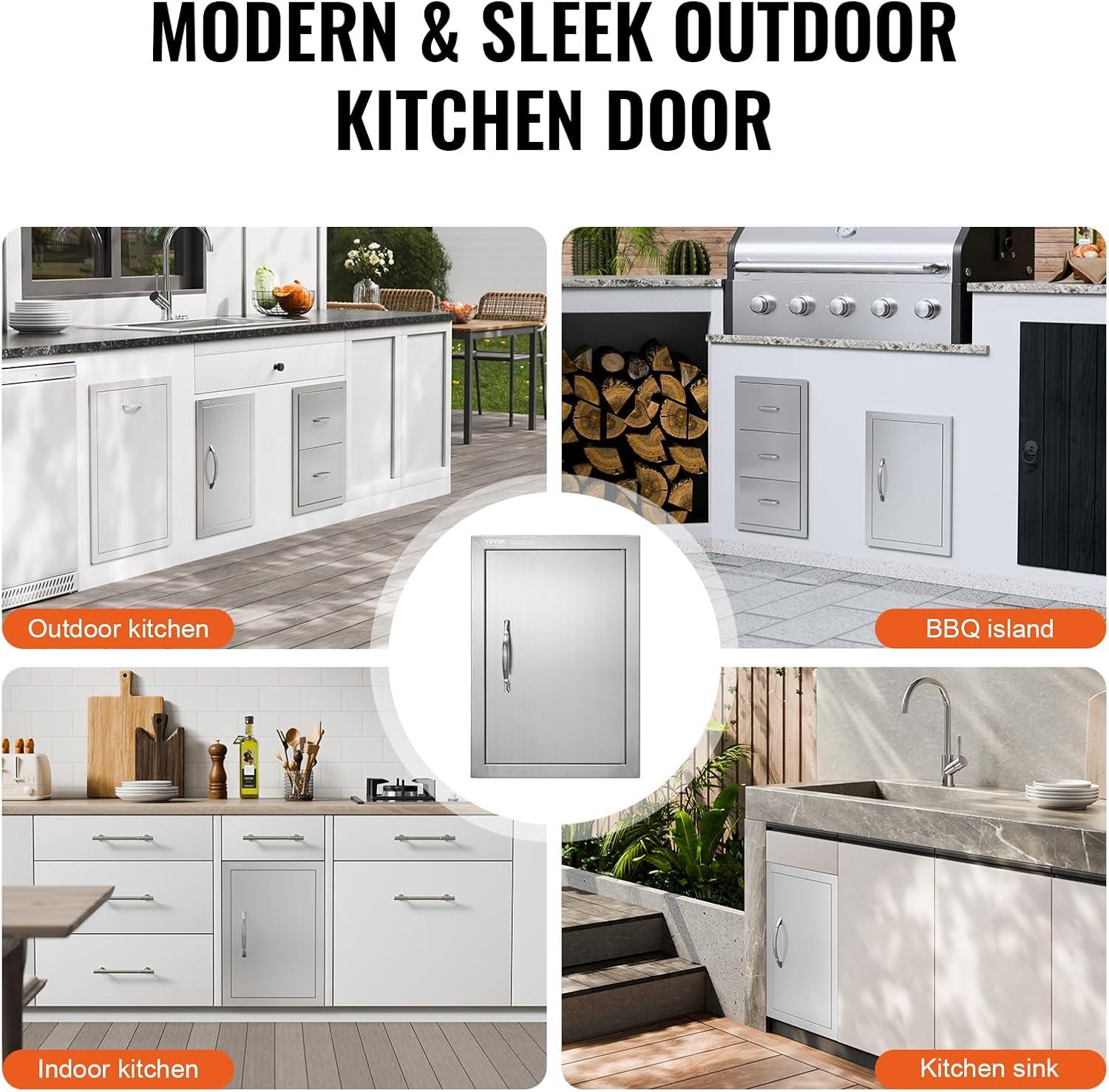 24 in. W x 17 in. H Single Outdoor Kitchen Door BBQ Access Door Stainless Steel Flush Mount Door Wall Vertical Door