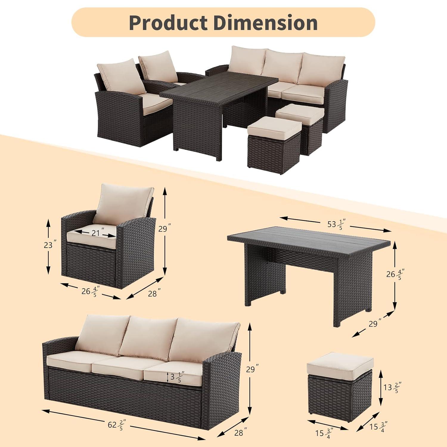 Vicluke 6 Pieces Patio Furniture Sets Clearance, Conversation Set All Weather Wicker Rattan Couch Beige