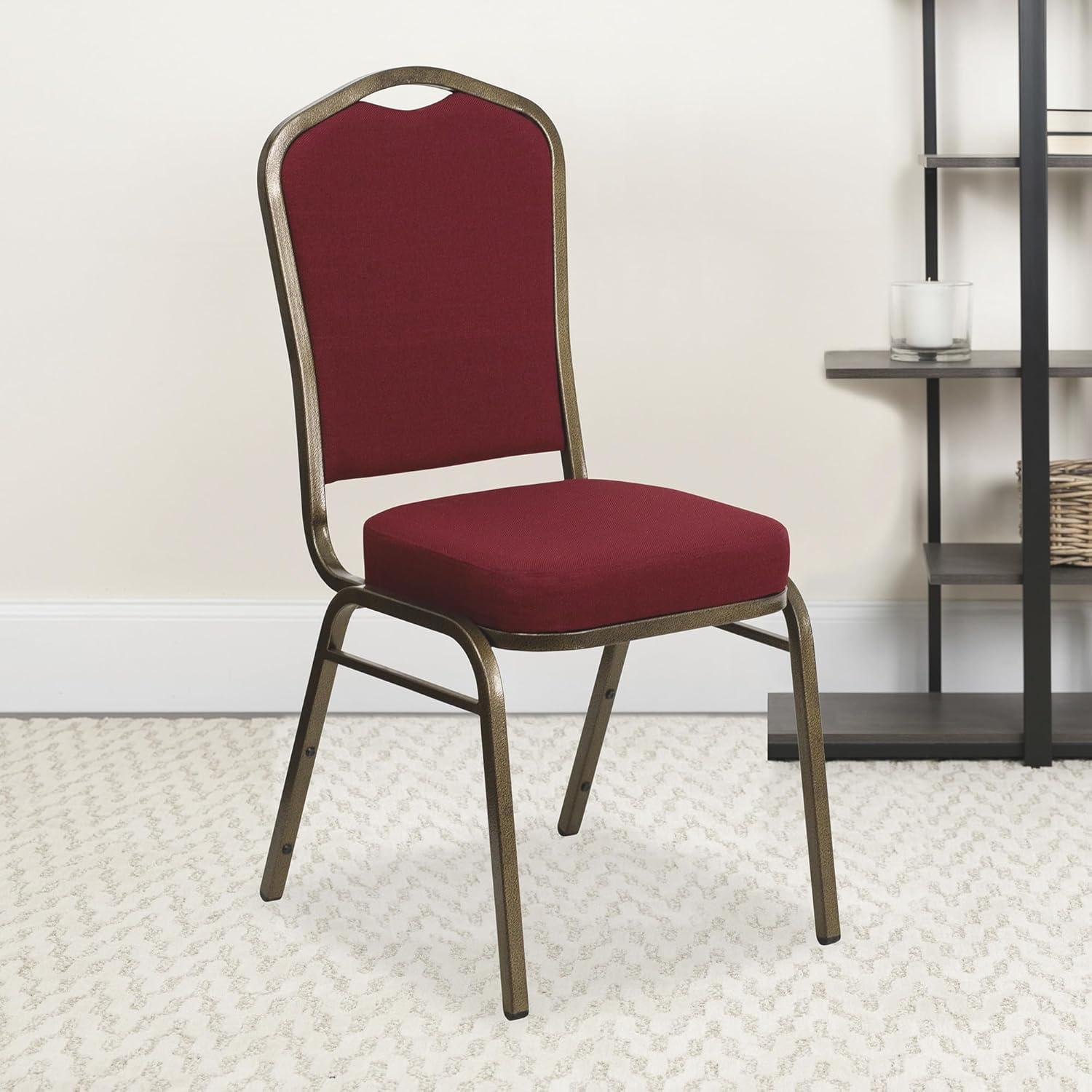 Flash Furniture HERCULES Series Crown Back Stacking Banquet Chair in Burgundy Fabric - Gold Vein Frame
