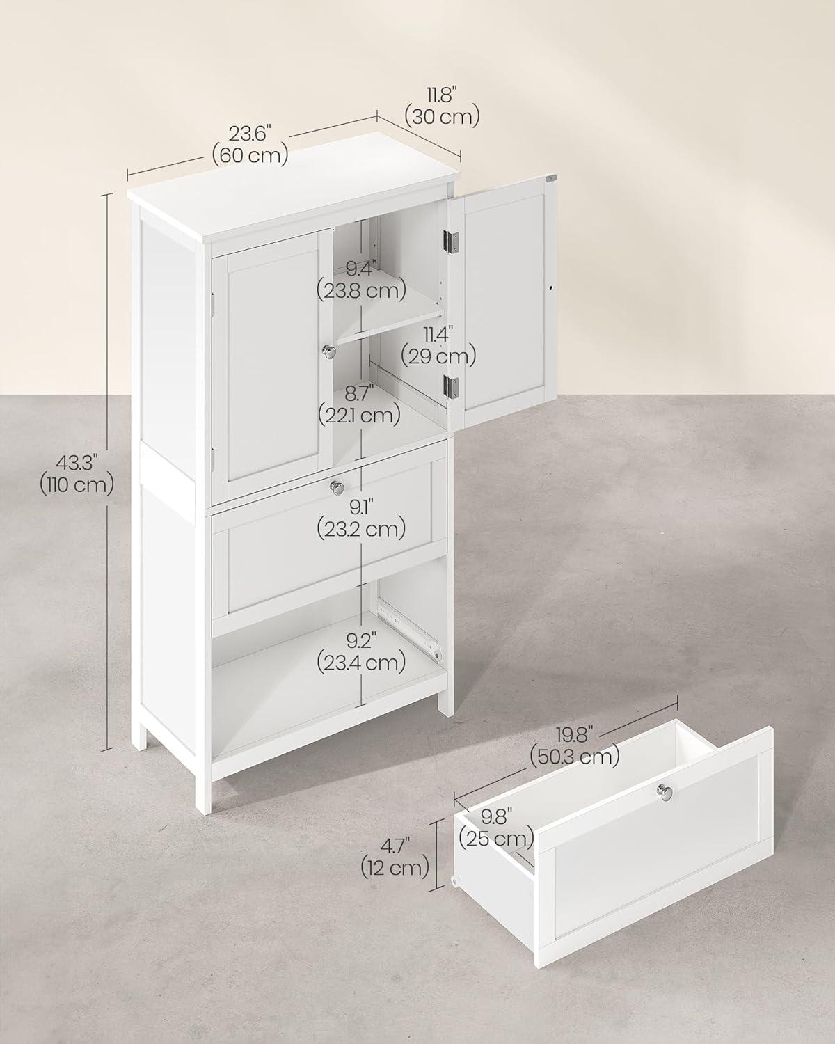 White MDF Living Room Cabinet with Adjustable Shelving