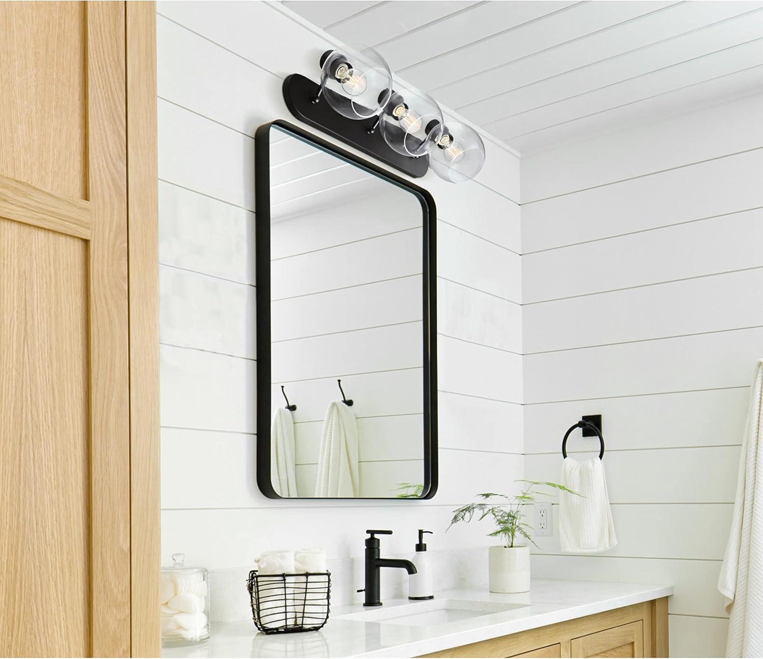 Hyson Three Light Wall Fixture, Matte Black & Clear Glass