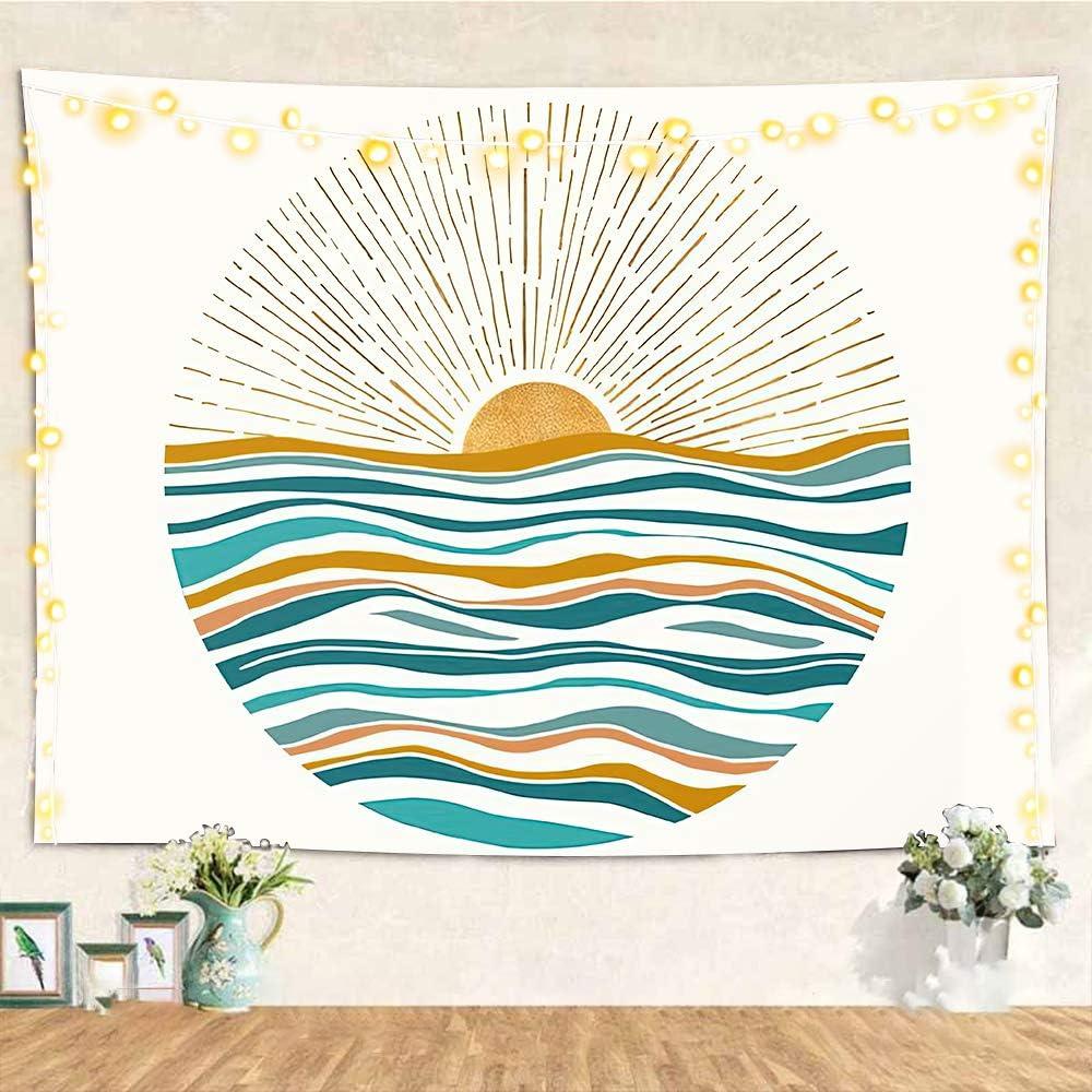 Lheaggik Ocean Sunrise Wall Tapestry Waves Mid Century Modern Style Tapestry Wall Hanging Wall Art Home Decor for Bedroom,Living Room,Dorm Decor