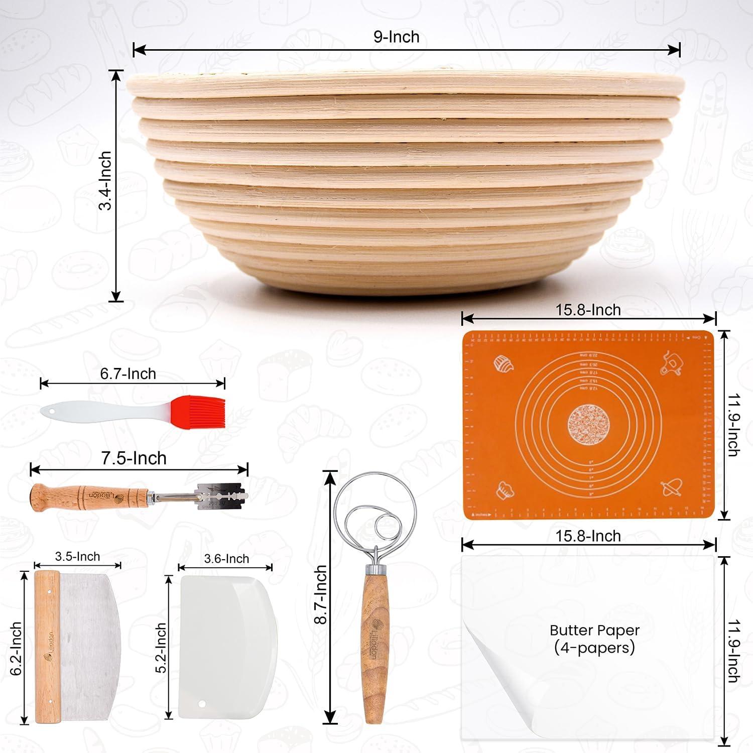 Bread Proofing Basket Sourdough Bread Baking Supplies Starter Kit Set of 11-2 Round 9 Inches Banneton Bread Proofing Basket For Sourdough Baking Starter Kit Supplies, Tools Perfect for Gift