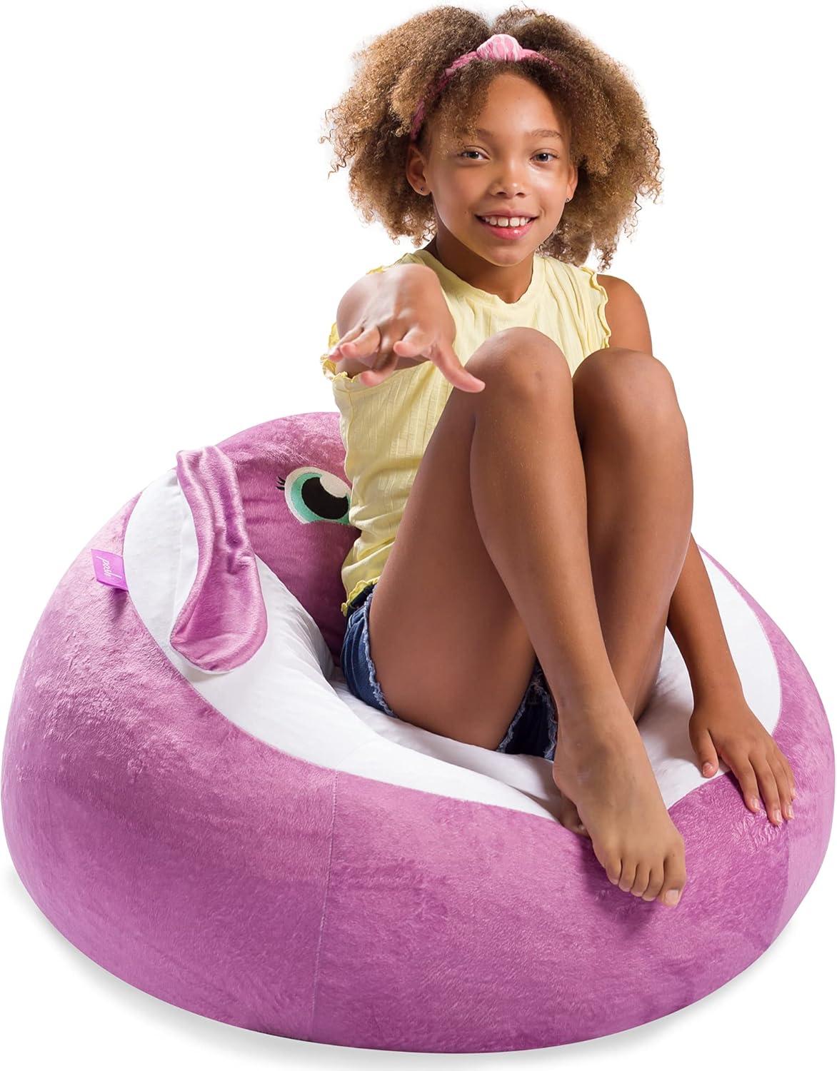 Posh Creations Animal Bean Bag Chair Structured Comfy, Cozy and Soft Filled Kid Bean Bag Lounger Seat for Gaming, Reading and Watching TV, for Children, Multiple Faux Fur Animal Chair Designs