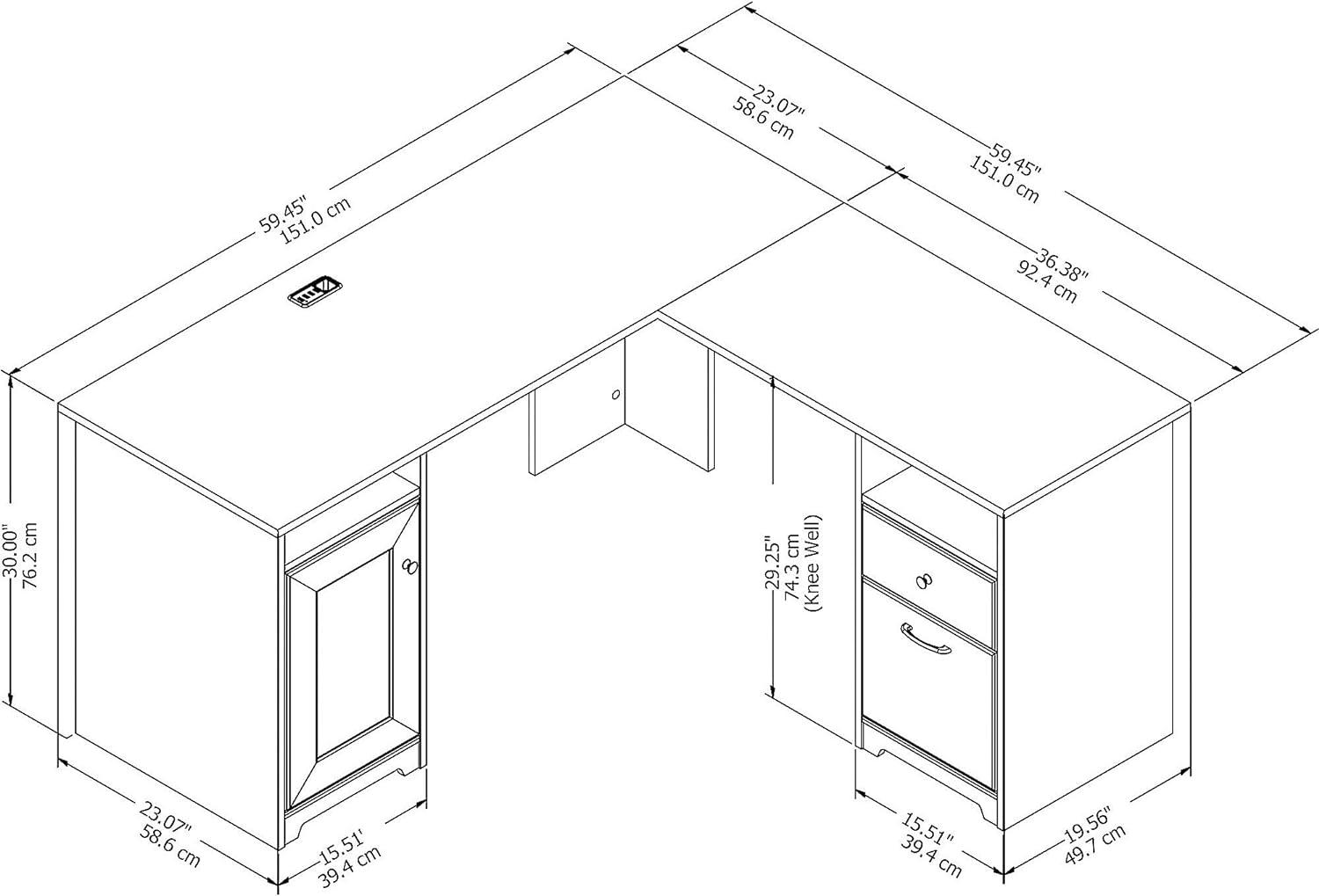 Bush Furniture Cabot 60" L Shaped Desk with Storage, White