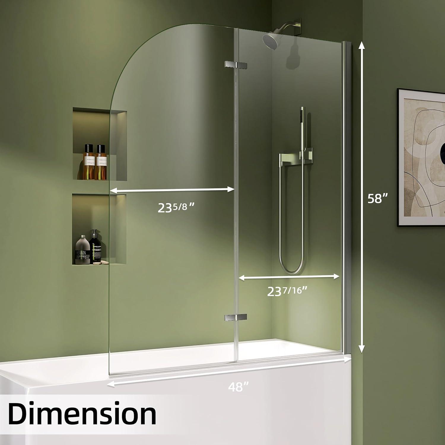 48" W X 58" H Bifold Frameless Hinged Bathtub Shower Tub Door With Tempered Glass Folding Pivot Glass Shower Door