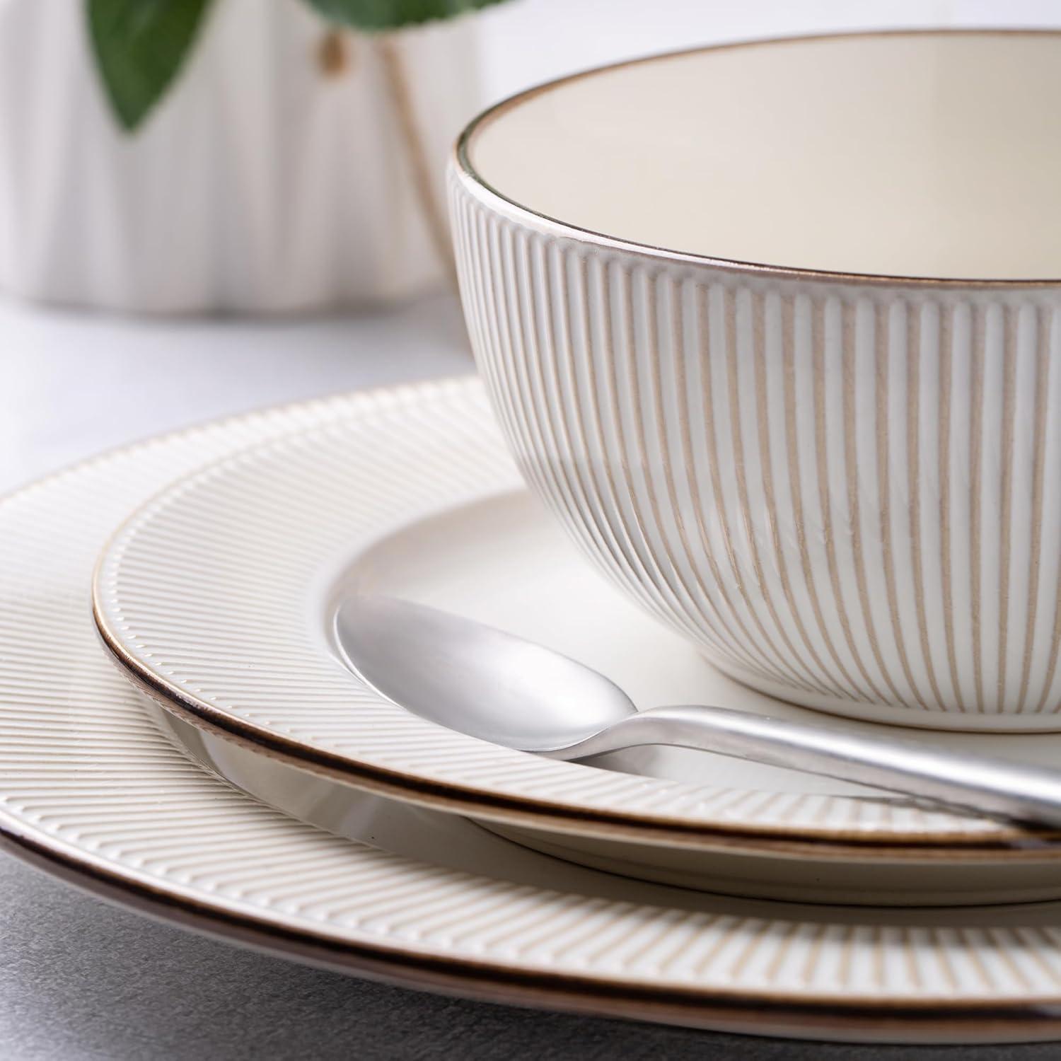 White Ceramic Embossed Dinnerware Set Service for 4