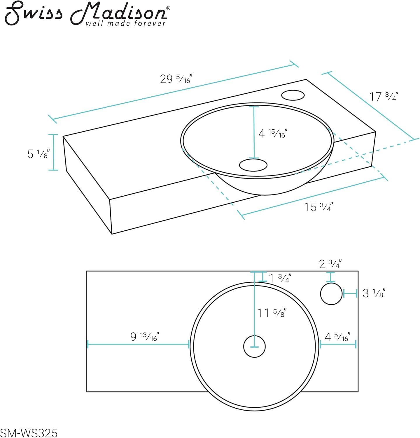 Château 30" Right Side Faucet Wall-Mount Bathroom Sink