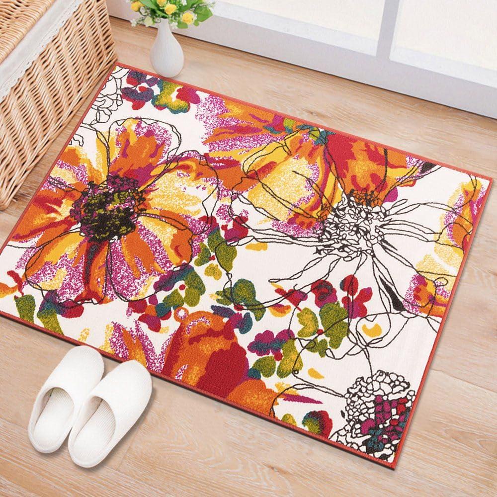 World Rug Gallery Modern Bright Flowers Non-Slip Area Rug