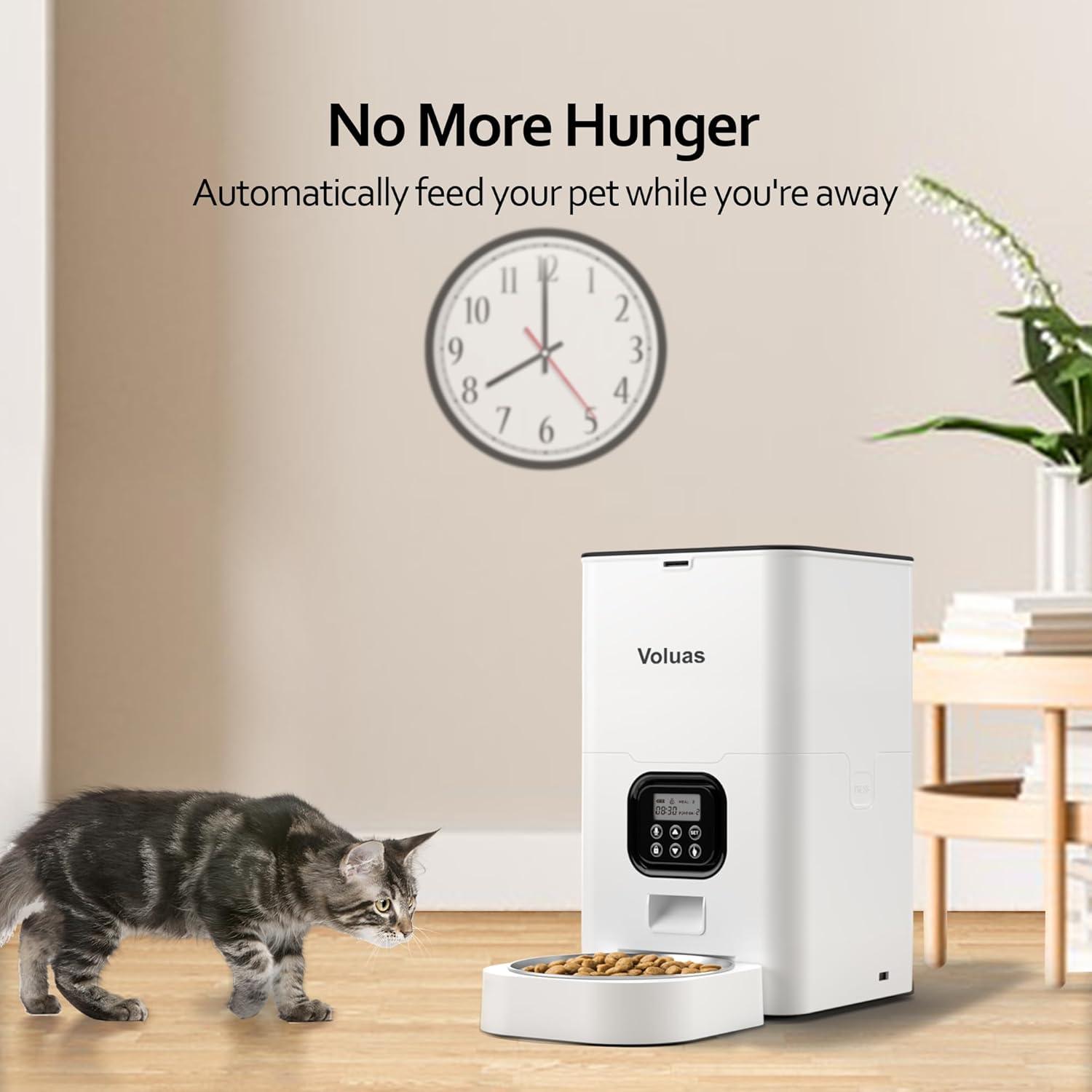 White and Black Automatic Pet Feeder with WiFi and Voice Recorder