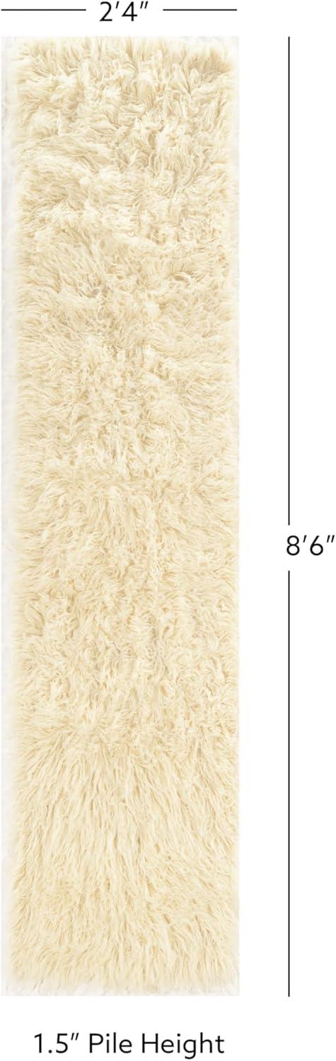 Ebern Designs Aaiden Flokati Wool Shag Hand Loomed Ivory Rug