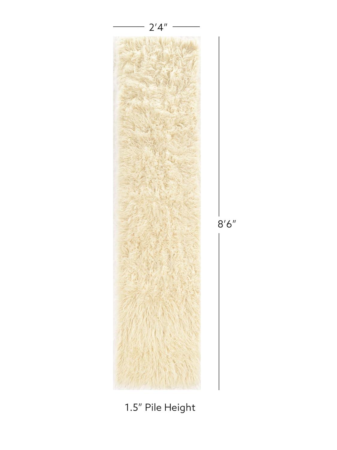 Ebern Designs Aaiden Flokati Wool Shag Hand Loomed Ivory Rug