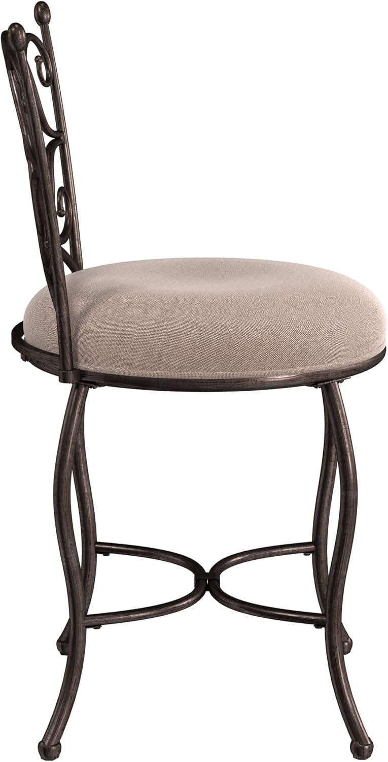 Rubbed Gray Metal Vanity Stool with Dove Gray Upholstered Seat