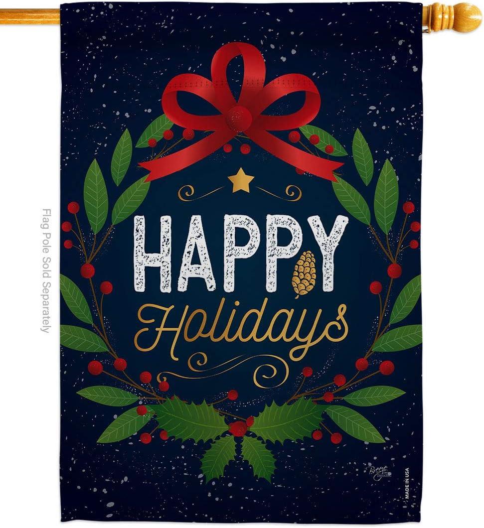 Happy Holidays Wreath Double-Sided Christmas House Flag