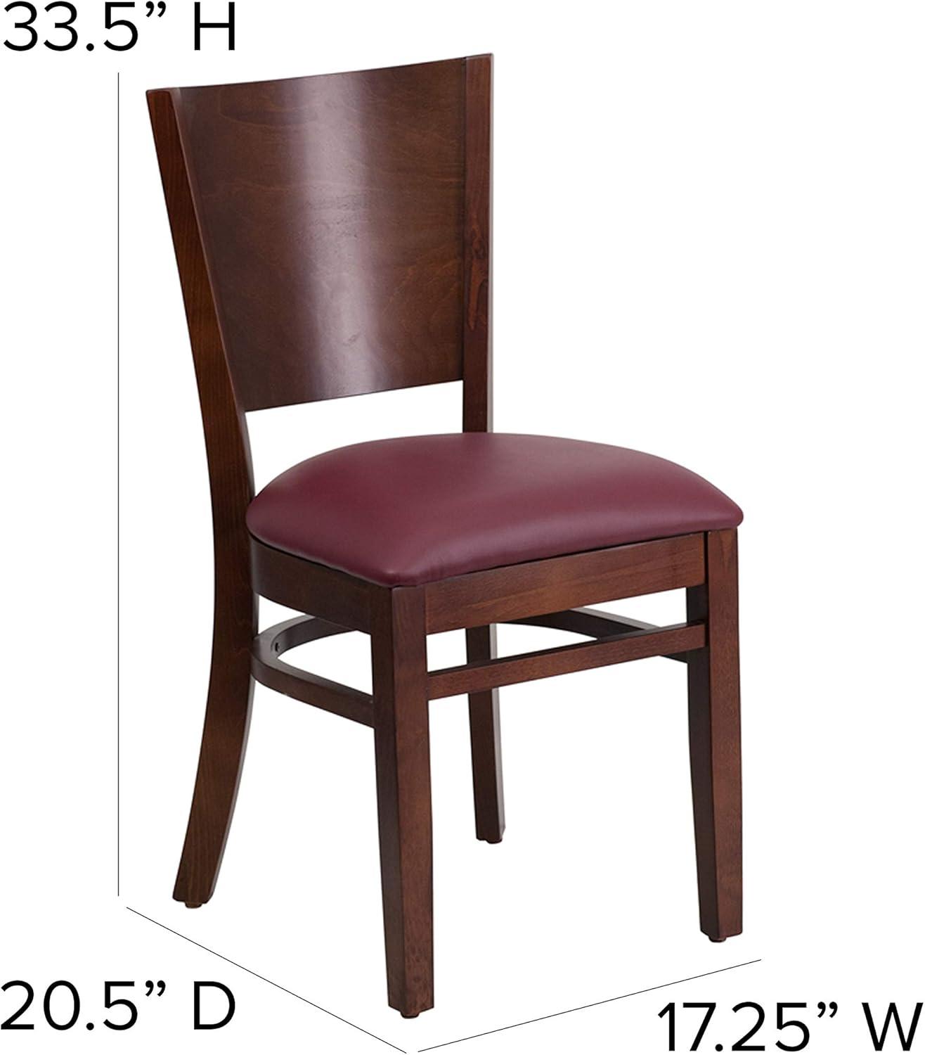 Flash Furniture Lacey Series Solid Back Walnut Wood Restaurant Chair - Burgundy Vinyl Seat