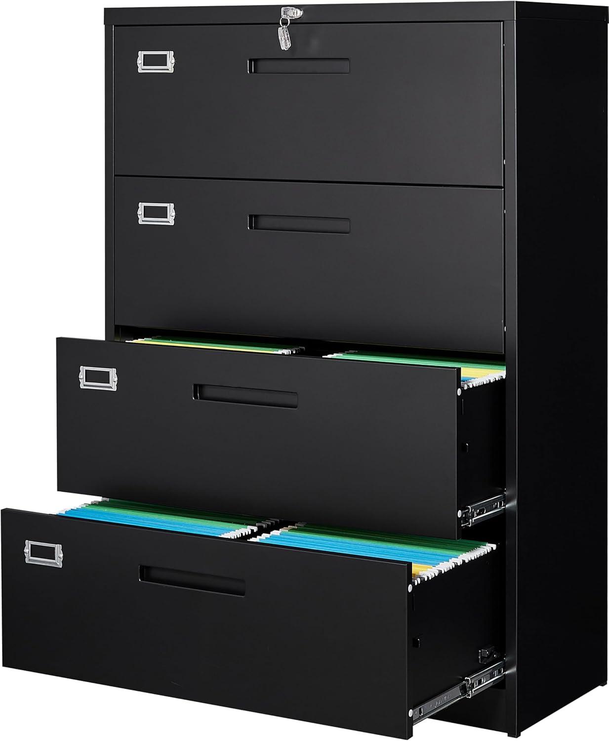 Letaya File Cabinets,4 Drawer Metal Lateral Filing Organization Storage Cabinets with Lock,Home Office for Hanging Files Letter/Legal/F4/A4 Size (Require Assembly)