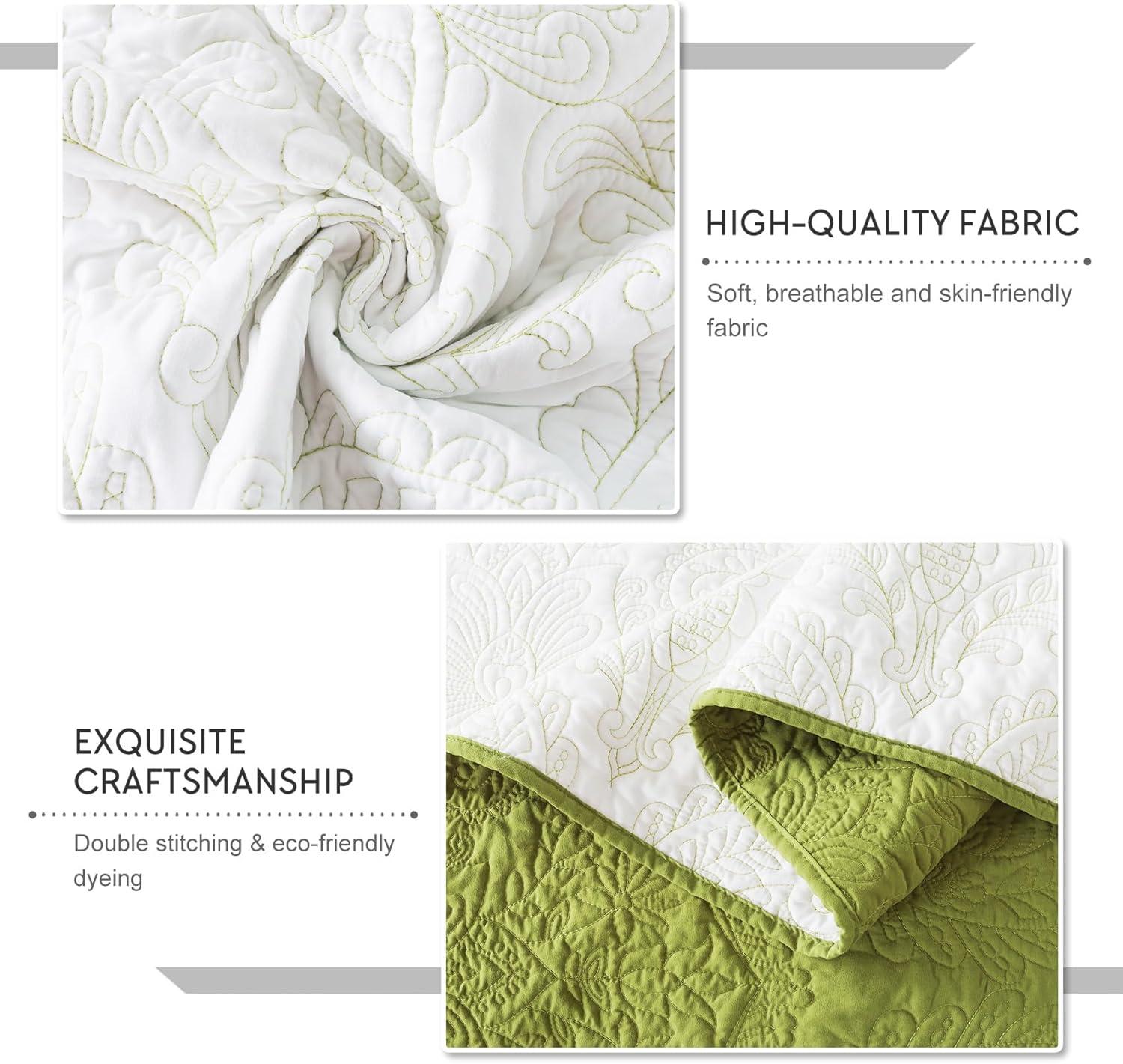 Travan Ultra Soft Fade Resistant Bedspread with 1 Quilt Set and 2 Shams, Queen Quilt Bedding Set for All Season, Curling Grass