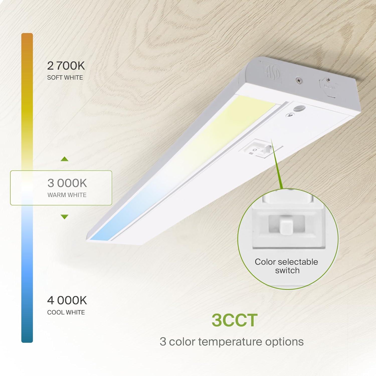 ASD Swivel LED Under Cabinet Lighting, 24 Inch 12W, Hardwired or Plug-in, 2700K/3000K/4000K Selectable, Rotatable Lens, Dimmable Linkable Under Counter Light for Kitchen, ETL & Energy Star