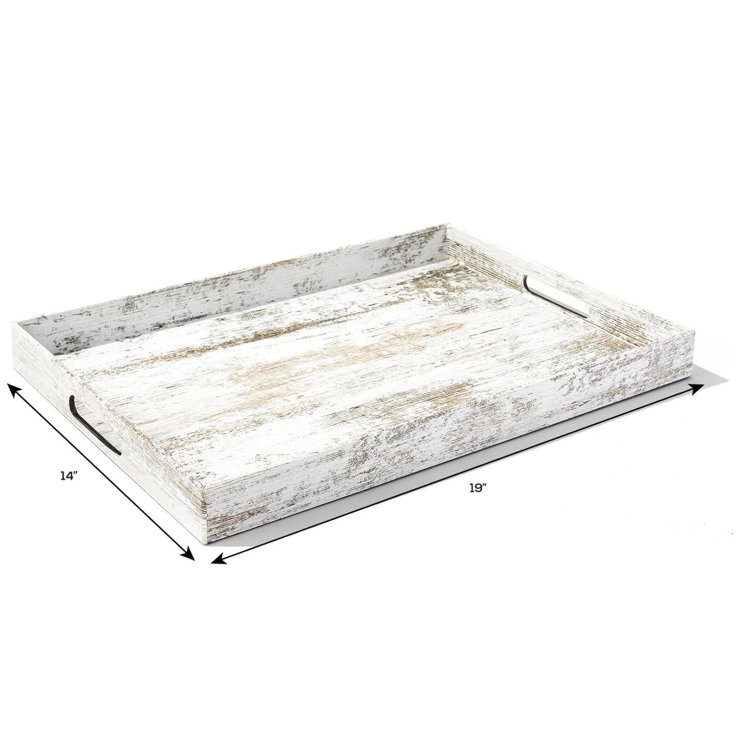 American Atelier, Birch Wood Finish, Polypropylene Rectangular Serving Tray with Handles, Set of 2