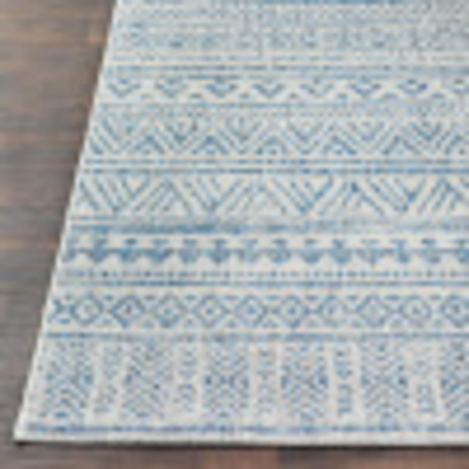 Livabliss Eagean Global Indoor/Outdoor Area Rug,6'7" Square,Denim/Cream