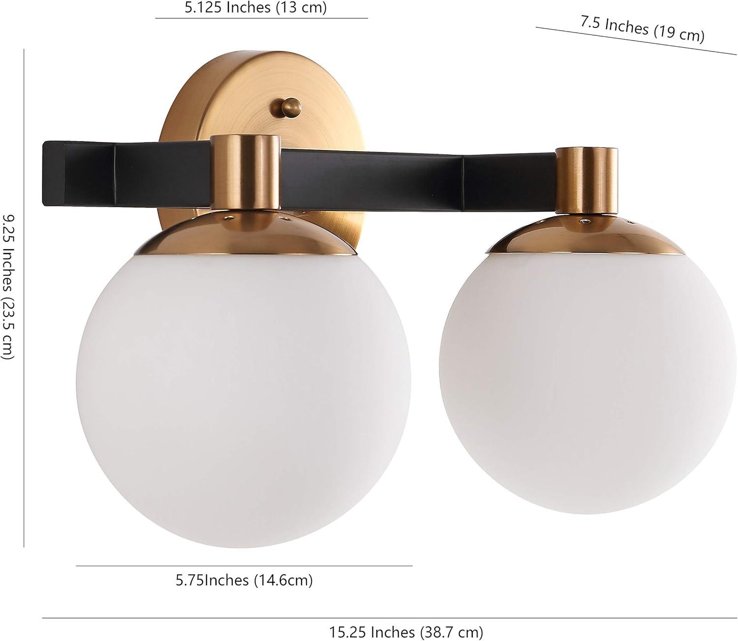 Modernist Globe 15.25" 2-Light Metal/Frosted Glass Modern Contemporary LED Vanity, Brass Gold/Black