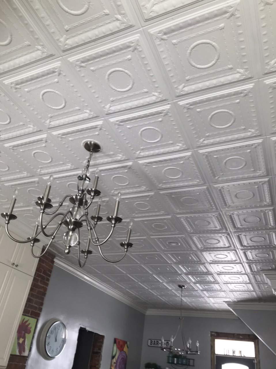 À LA MAISON CEILINGS R47 Romanesque Wreath Foam Glue-up Ceiling Tile (128 sq. ft./Case), Pack of 48, Plain White