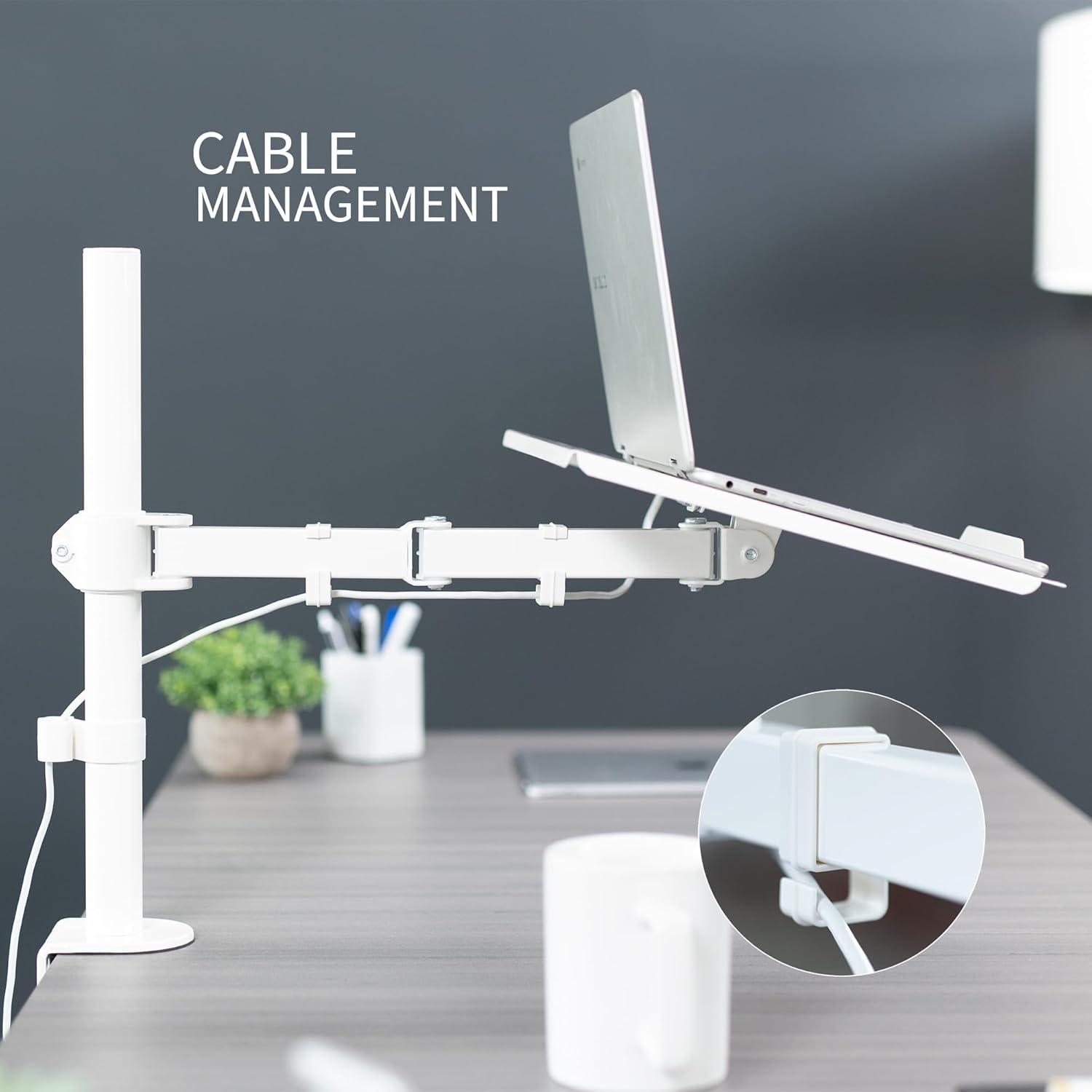 VIVO White Single Laptop Notebook Desk Mount, Fully Adjustable Extension Clamp