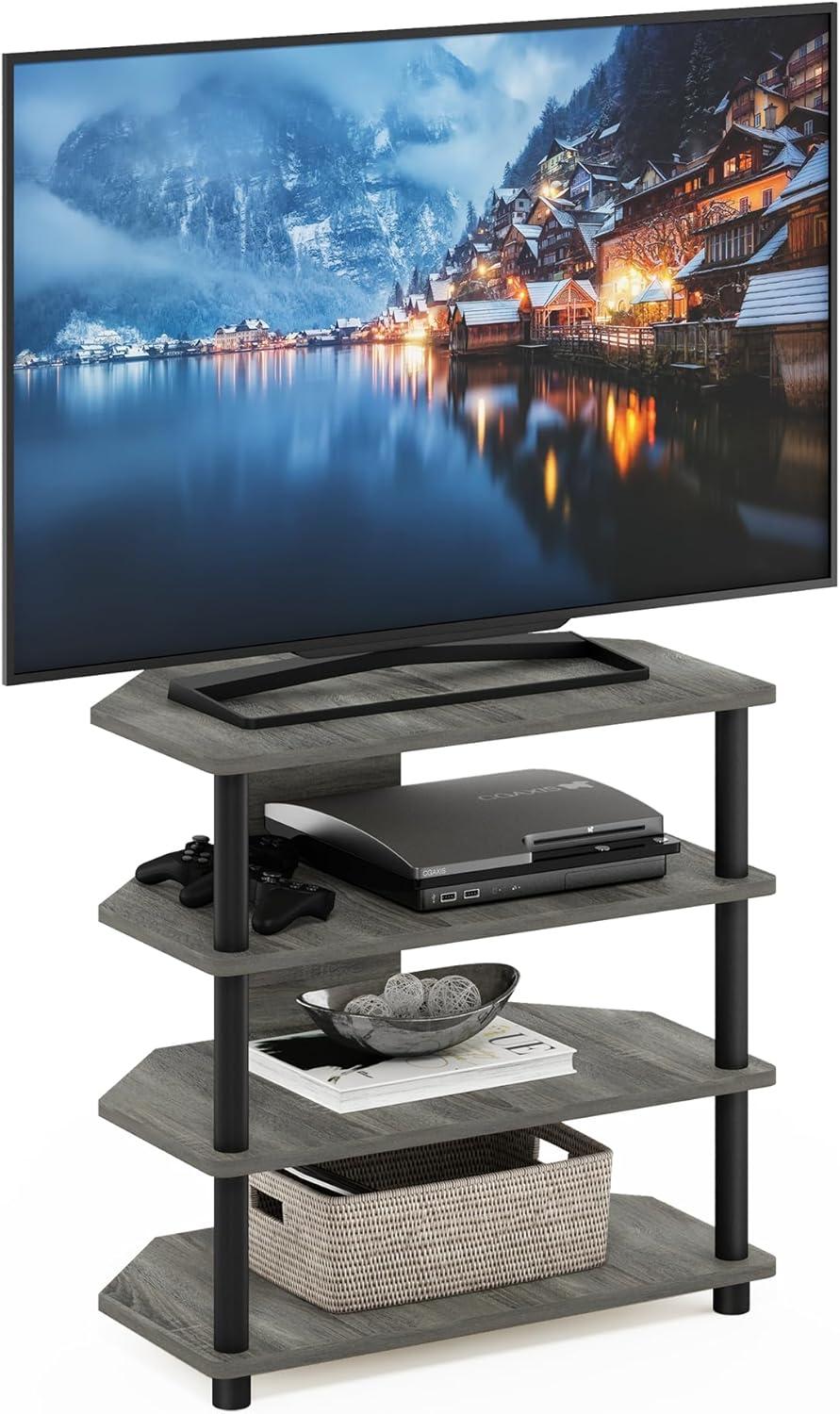 Furinno Turn-N-Tube Easy Assembly 4-Tier Petite TV Stand, French Oak Grey/Black