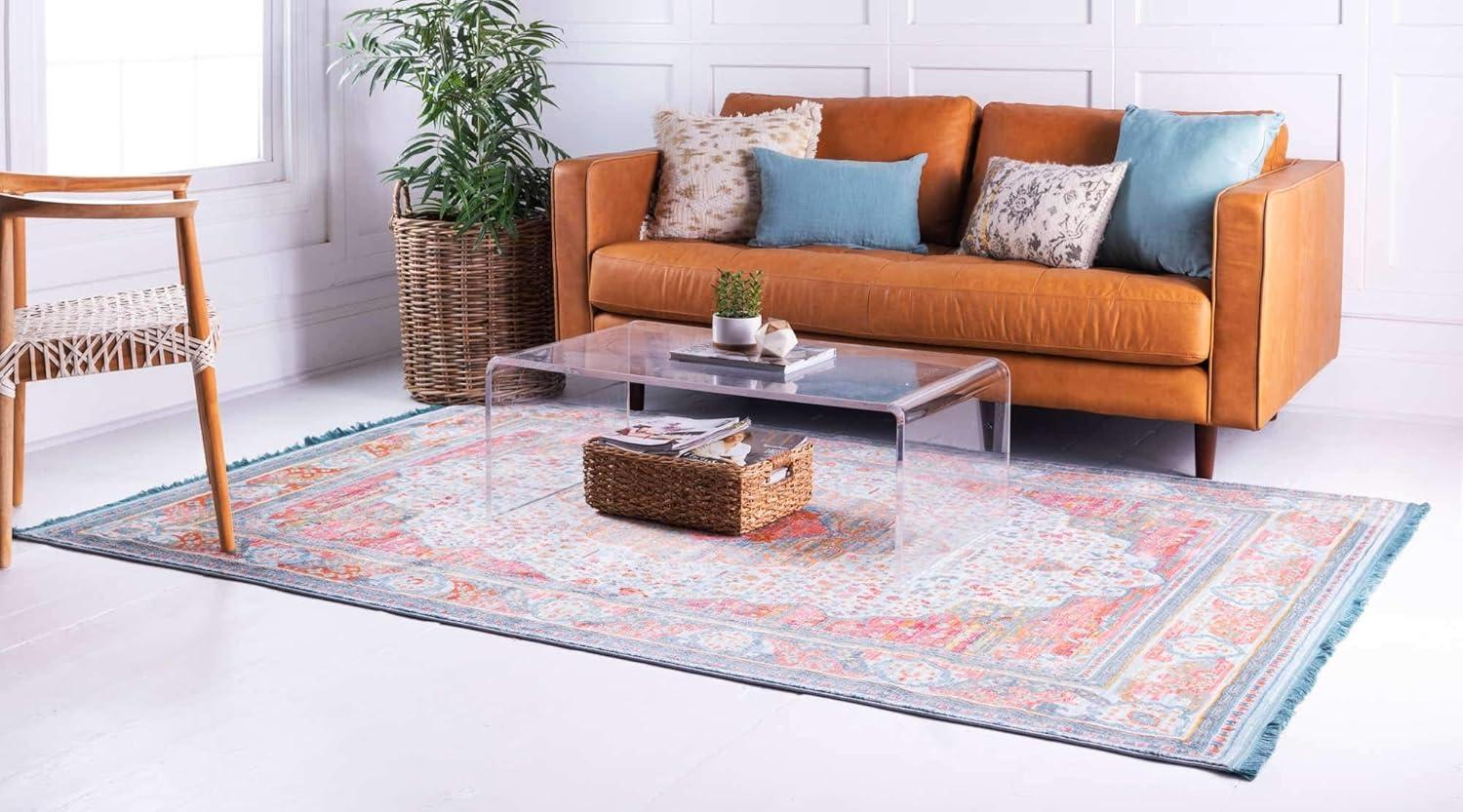 Unique Loom Baracoa Collection Area Rug - Malecon (2' 2" x 3' 1" Rectangle Light Blue/Orange)