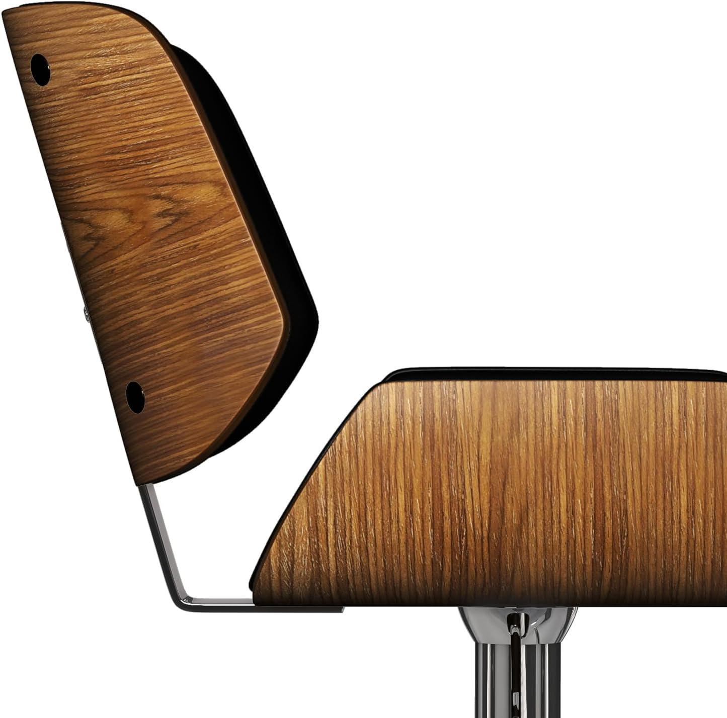 Simpli Home Dixie Adjustable Swivel Upholstered Mid-Century Modern Bar Stool with Bentwood Frame and Footrest
