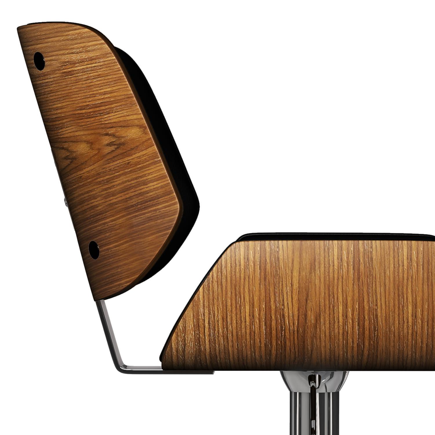 Simpli Home Dixie Adjustable Swivel Upholstered Mid-Century Modern Bar Stool with Bentwood Frame and Footrest