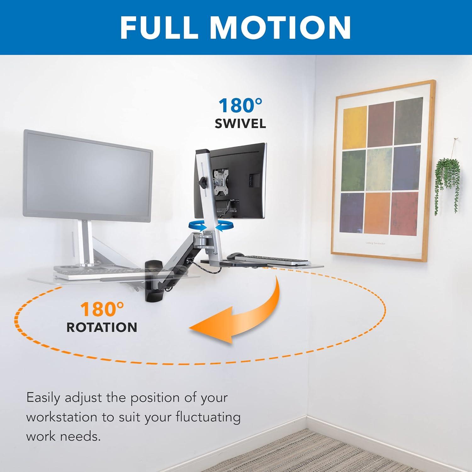 Adjustable Full-Motion Wall Mount Workstation with Keyboard, CPU, and Monitor Mount