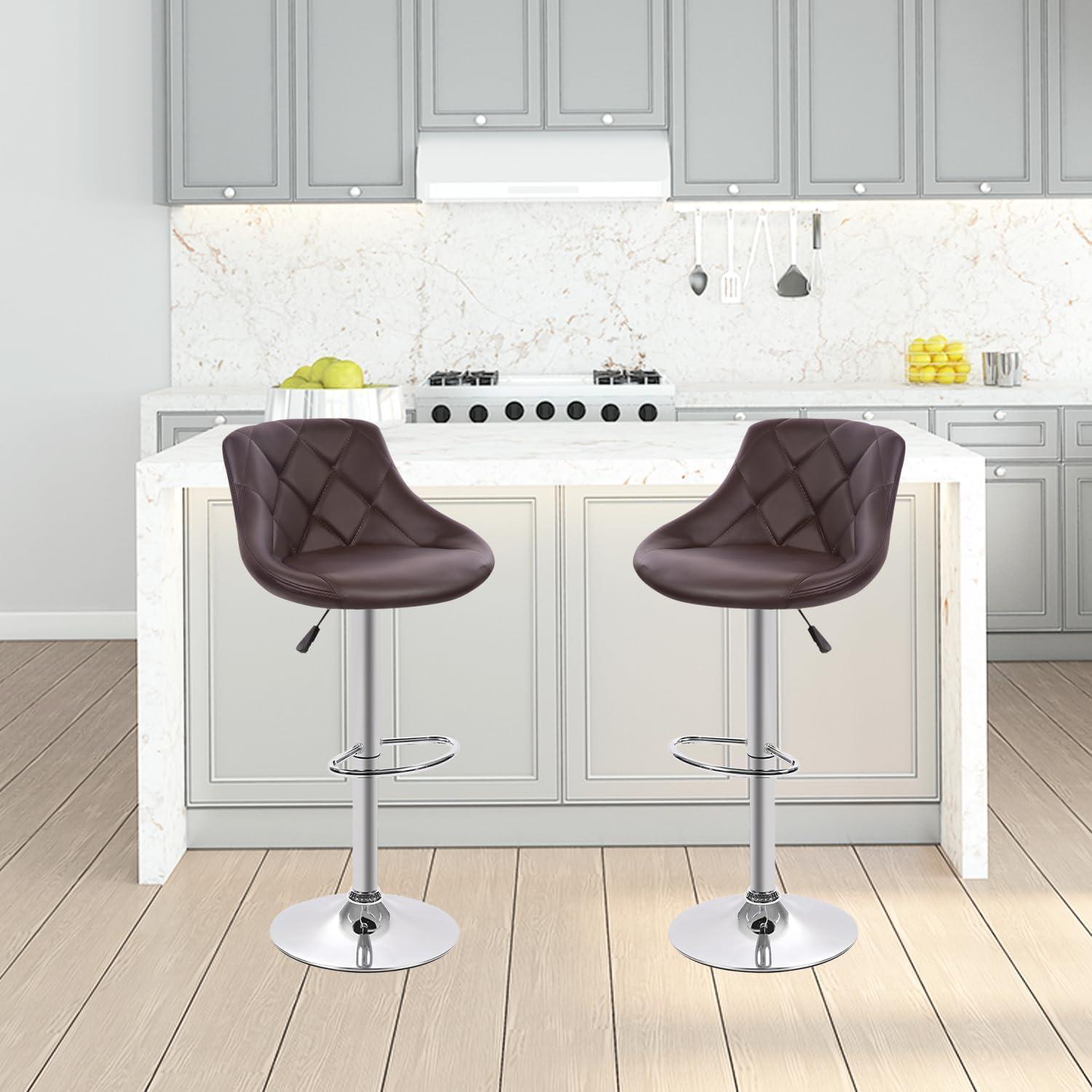 MarketLane Bar Stools Set of 2,Modern PU Leather,Armless with Backrest Swivel Bar Stools,Height Adjustable Swivel Barstool Hydraulic Island Bar Stools Armless Kitchen Counter Bar Chairs,Black