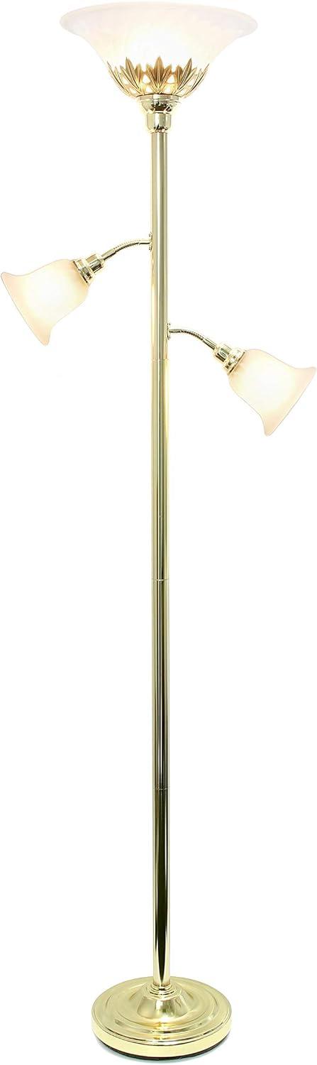 Elegant Gold Iron Floor Lamp with Scalloped Glass Shades