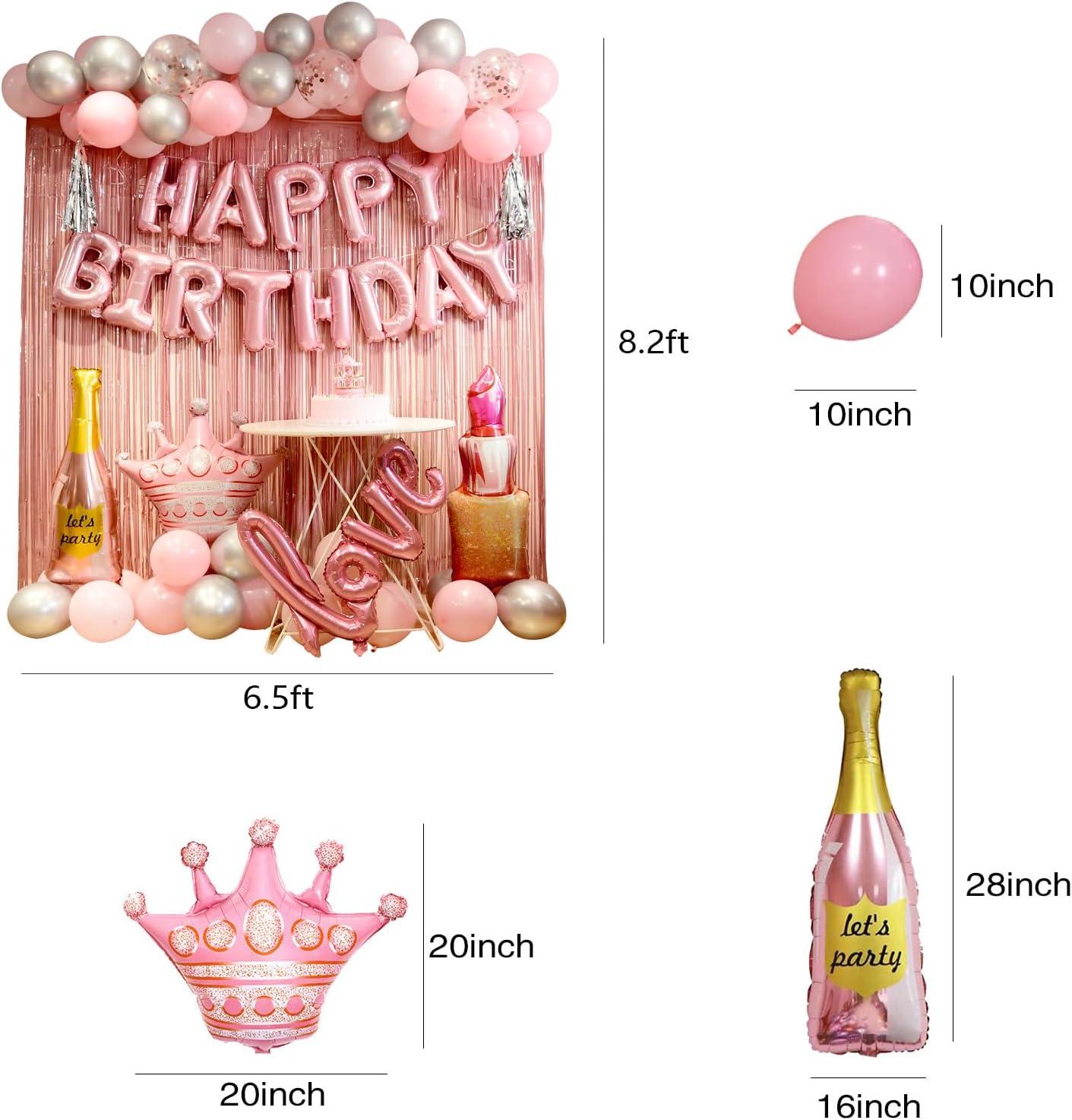 Pink and Silver Birthday Party Decoration Set with Balloons and Banner