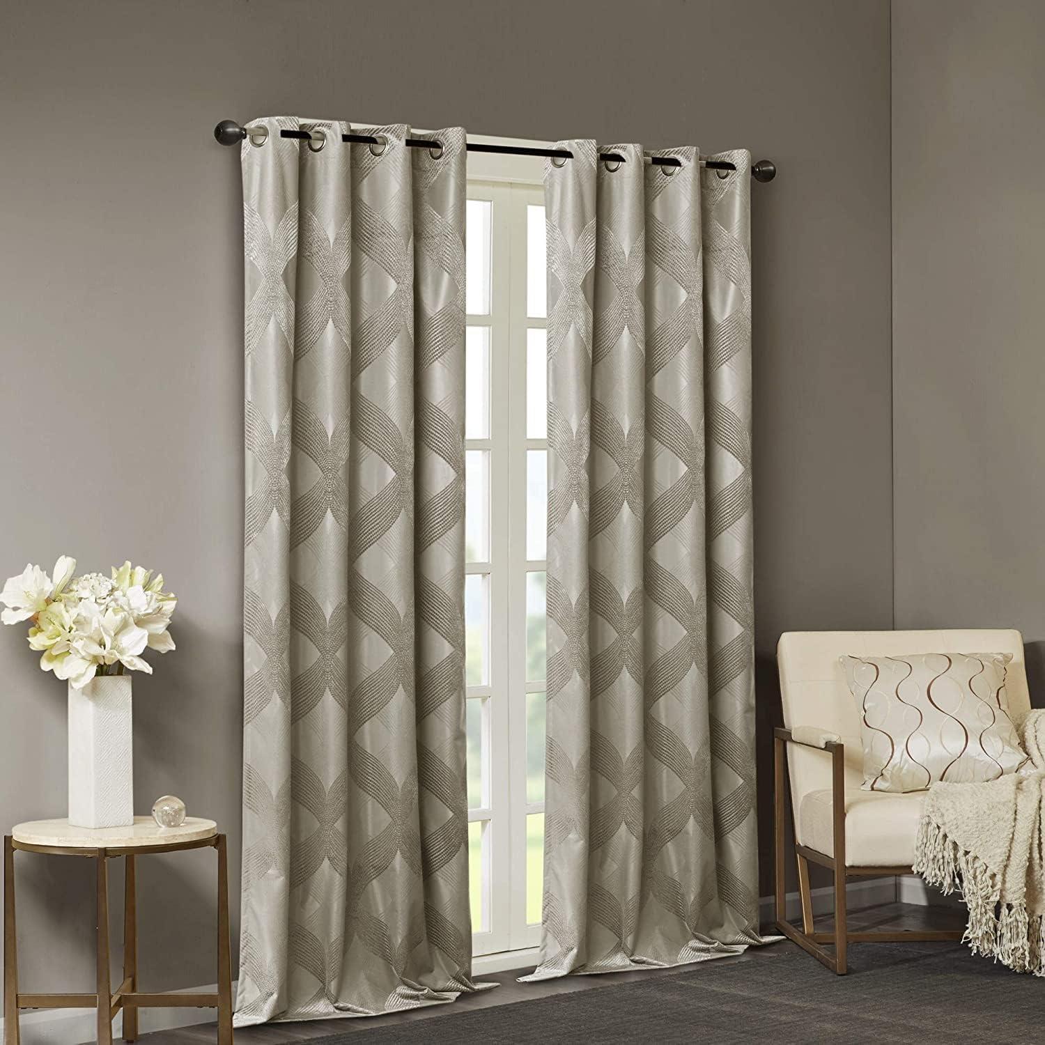 Madison Park Bentley Ogee Knitted Jacquard Geometric Total Blackout Single Curtain Panel