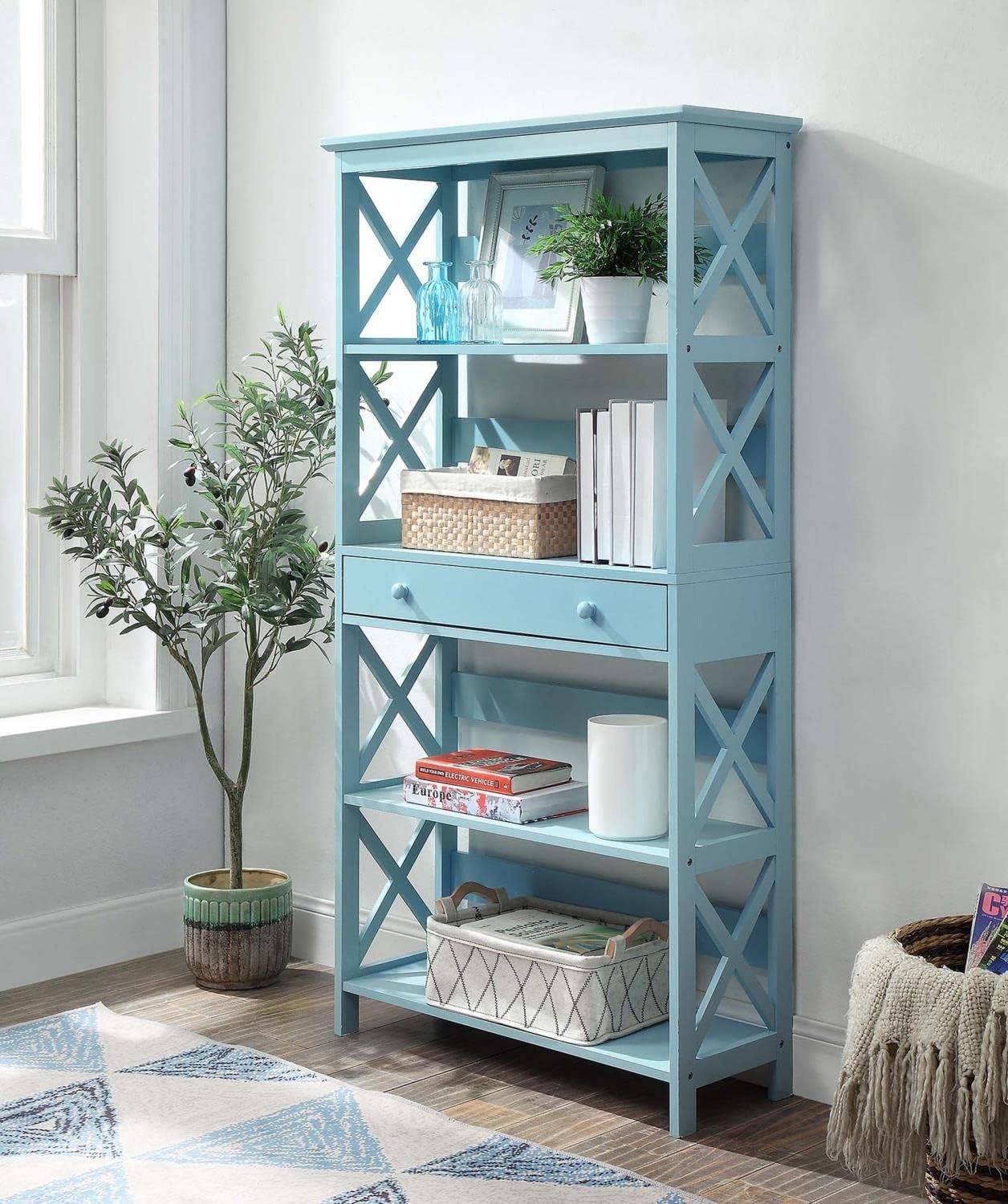 Oxford 5 Tier Bookcase with Drawer - Sea Foam Blue