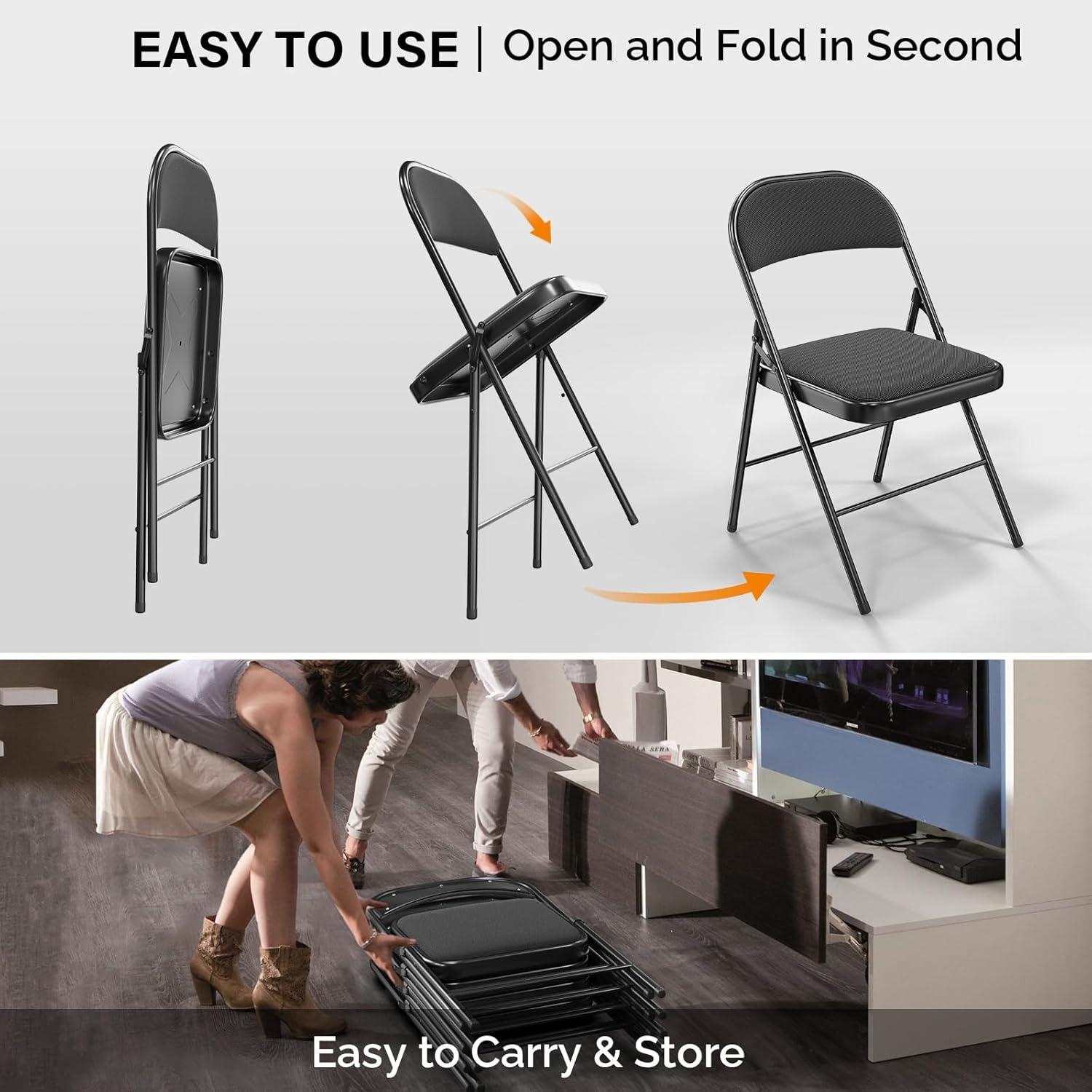 Inbox Zero 4Pcs Fully Assembled Thick-Padded Black PU Folding Chairs, 17.7"X19.7"X30.7"