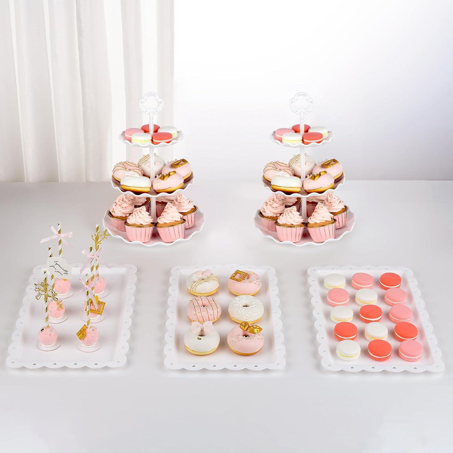 NWK 5 Piece Cake Stand Set with 2xLarge 3-Tier Cupcake Stands + 3X Appetizer Trays Perfect for Wedding Baby shower Graduation New Year Birthday Tea Party