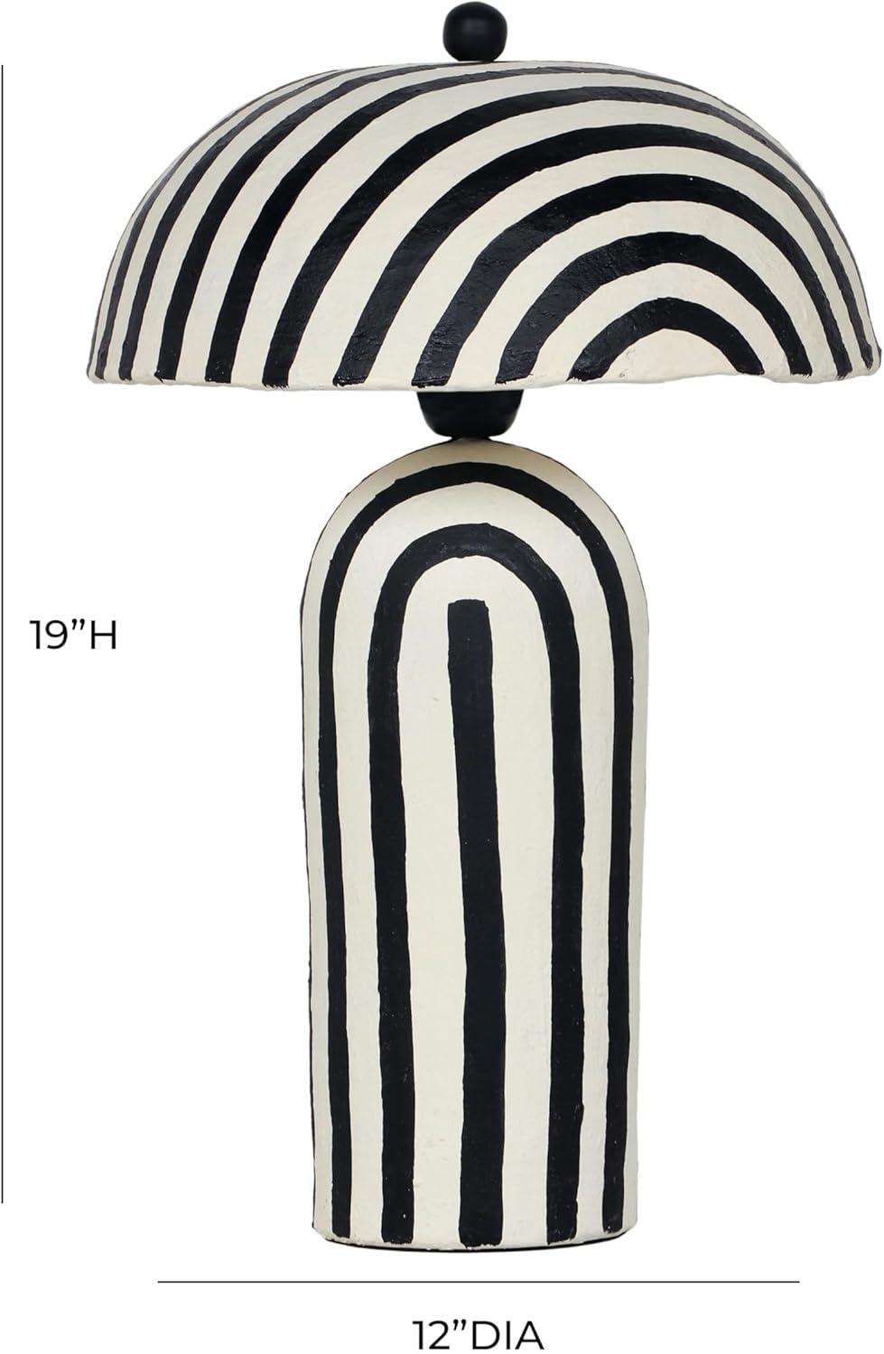 Maiori Black and Off-White Striped Papier Mache Table Lamp