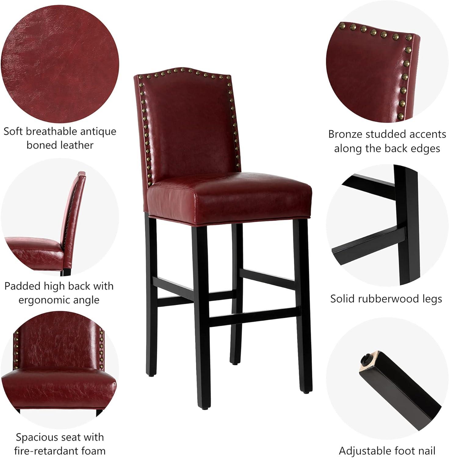 Set of 2 Upholstered PU Barstools with Studded Decor - Glitzhome
