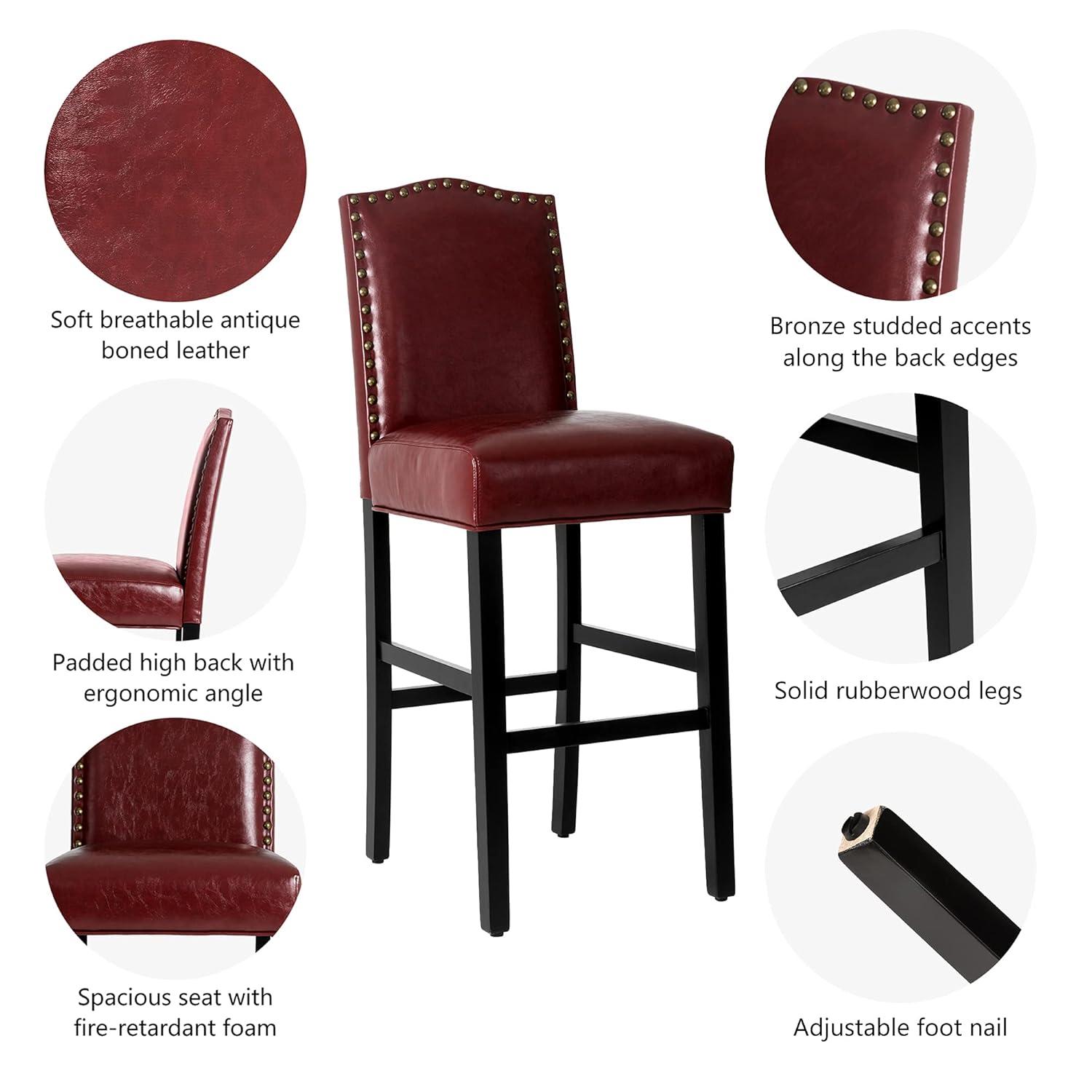 Set of 2 Upholstered PU Barstools with Studded Decor - Glitzhome
