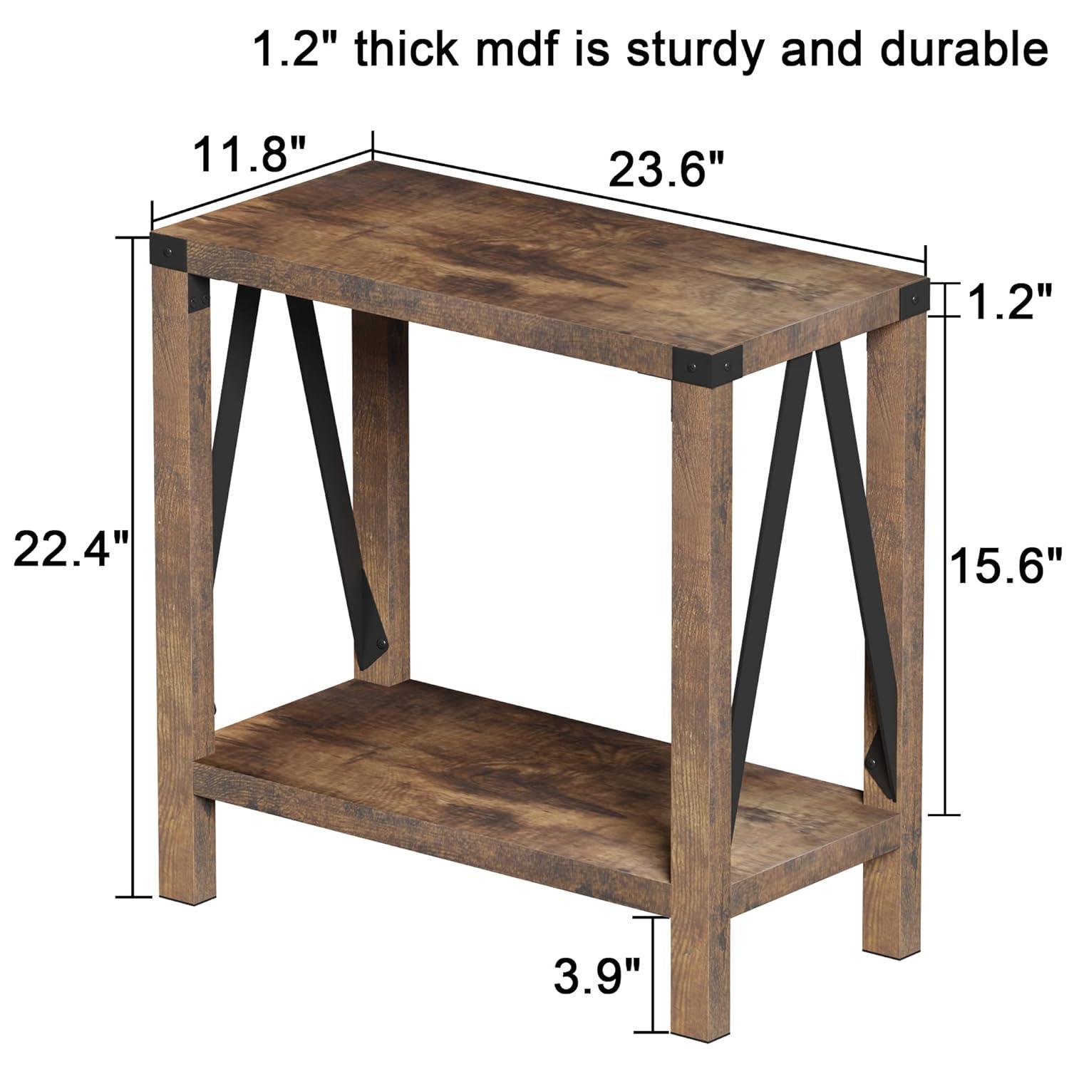 Gracie Oaks Farmhouse End Table For Small Spaces, Narrow Side End Table With Storage Shelf, Rustic A-Design Nightstand Sofa Table For Living Room, Bedroom 2 Pack